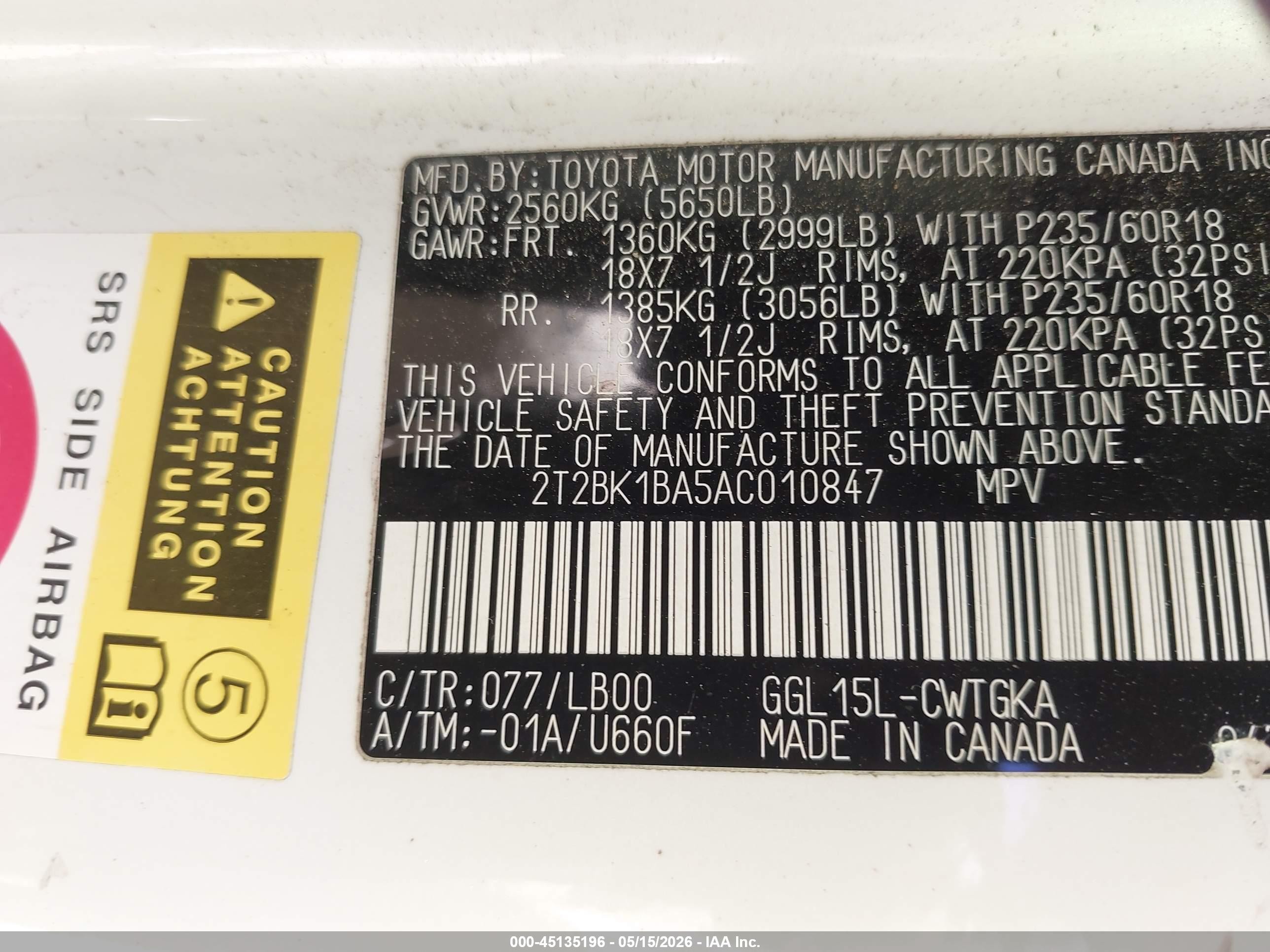 2010 Lexus Rx 350   White vin: 2T2BK1BA5AC010847