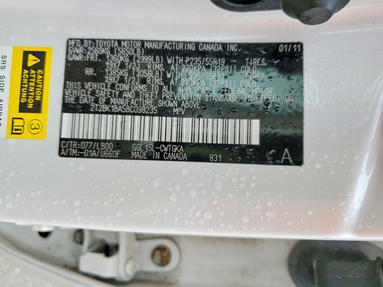 2011 Lexus Rx 350 White vin: 2T2BK1BA5BC098235