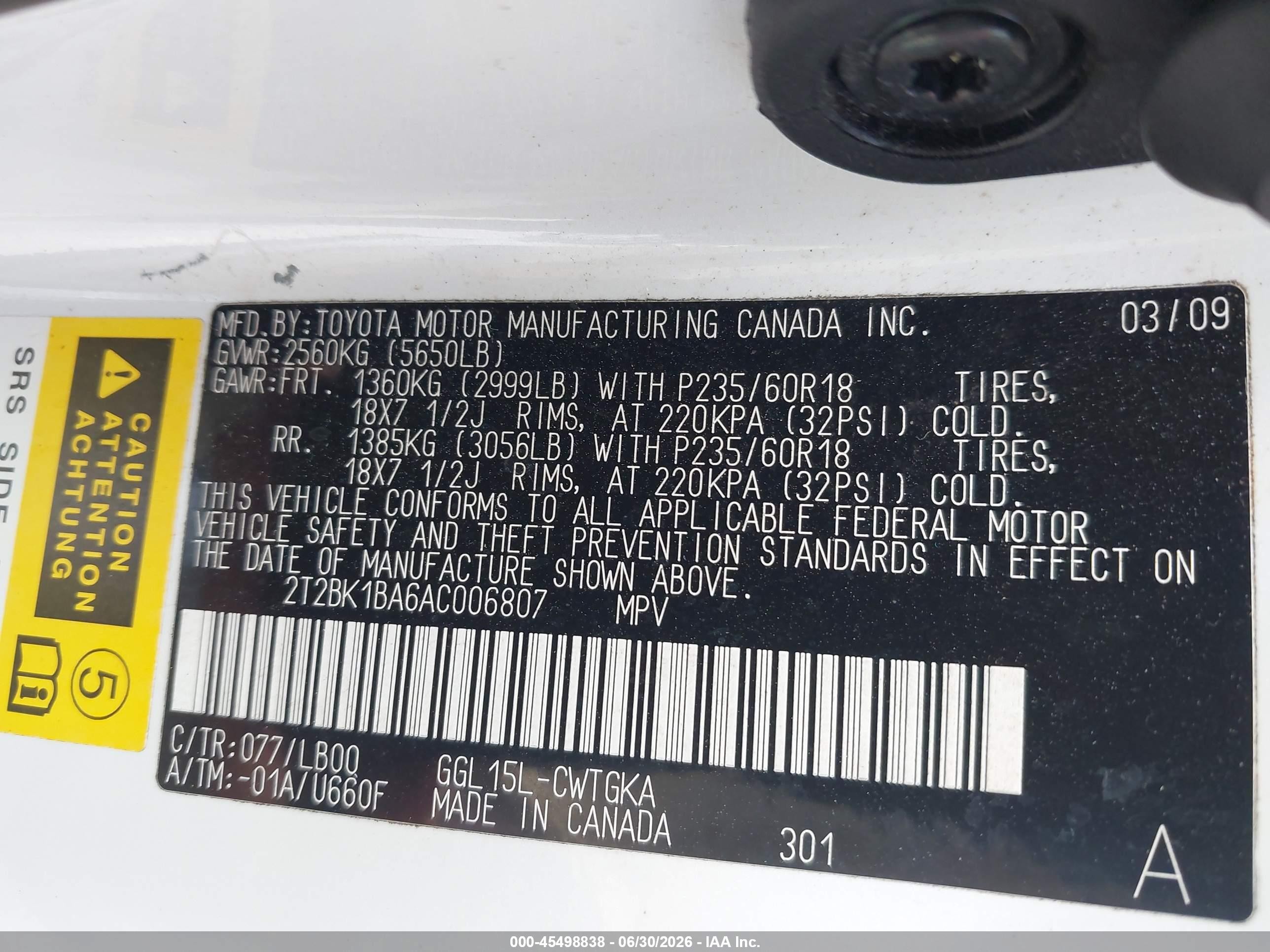 2010 Lexus Rx 350   White vin: 2T2BK1BA6AC006807