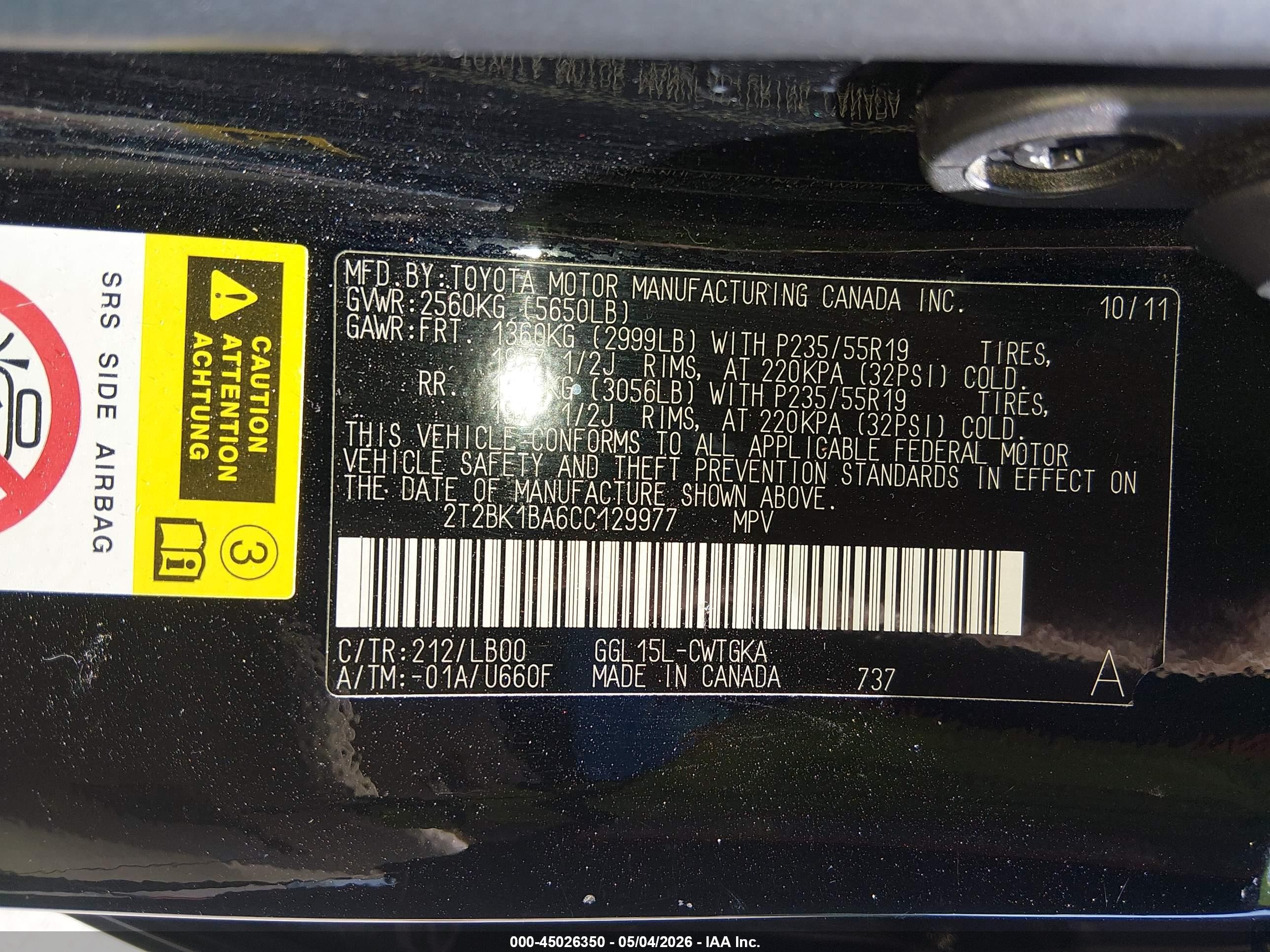2012 Lexus Rx 350   Black vin: 2T2BK1BA6CC129977