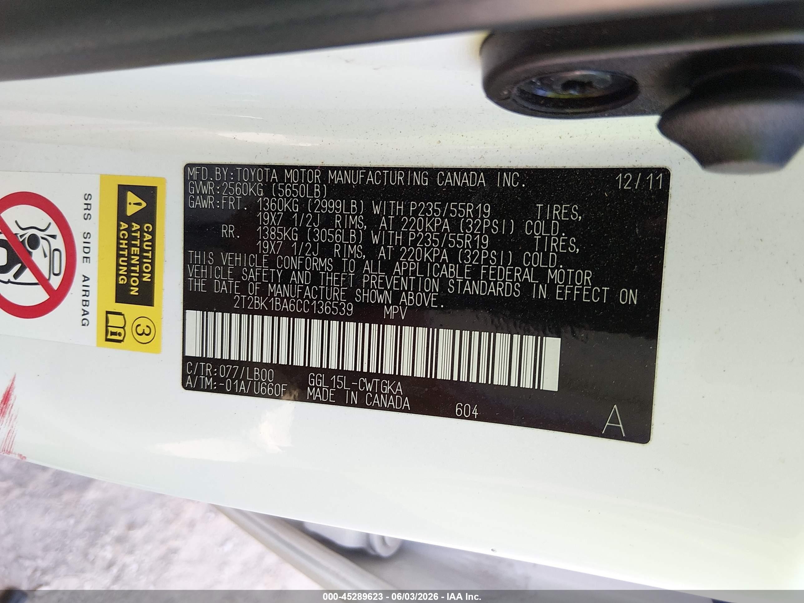2012 Lexus Rx 350 White vin: 2T2BK1BA6CC136539