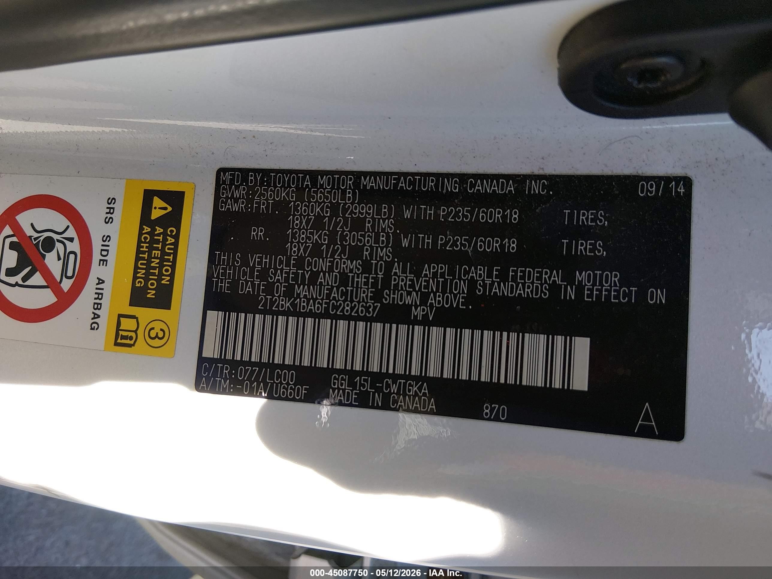 2015 Lexus Rx 350   White vin: 2T2BK1BA6FC282637