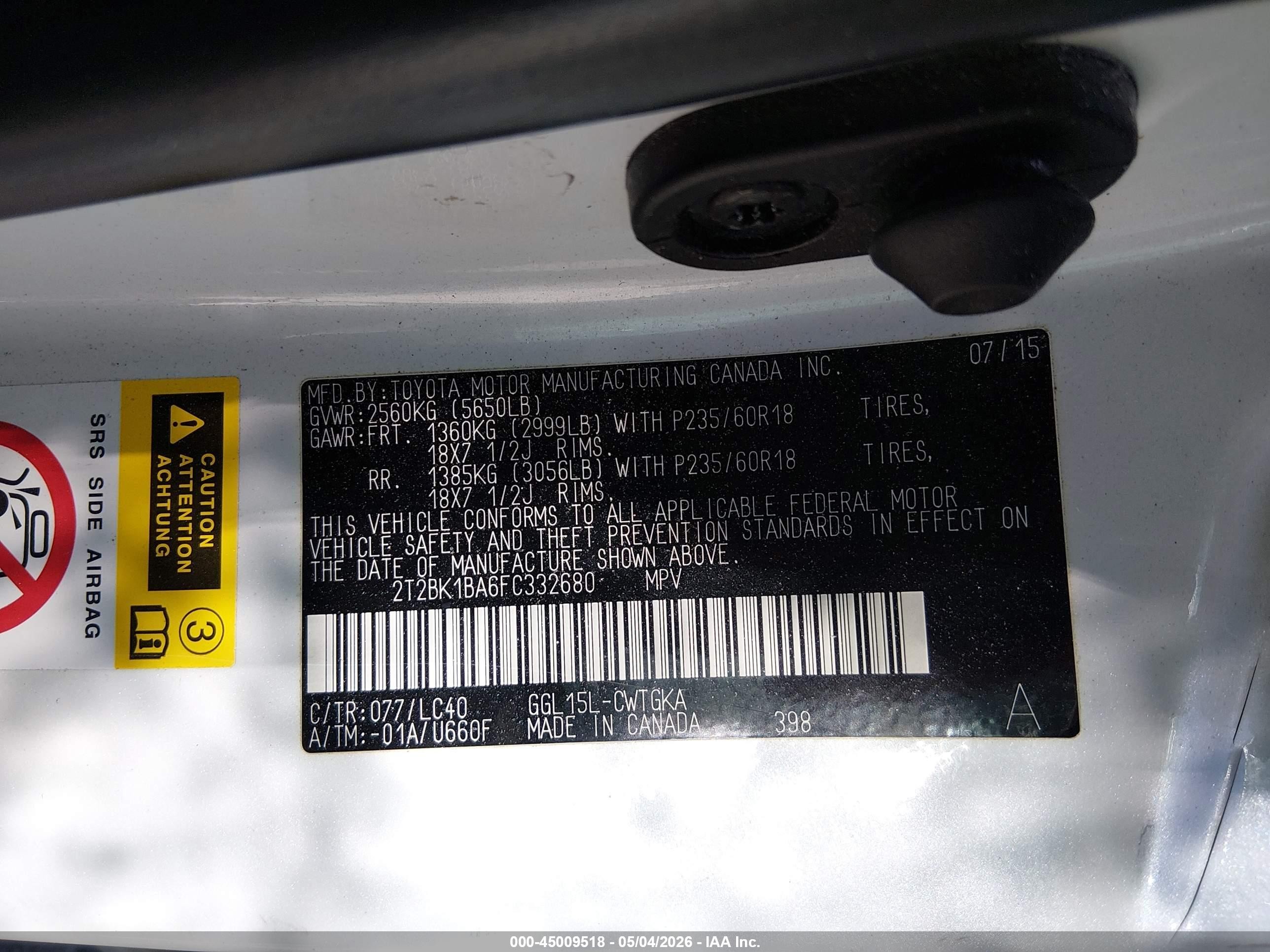 2015 Lexus Rx 350   White vin: 2T2BK1BA6FC332680