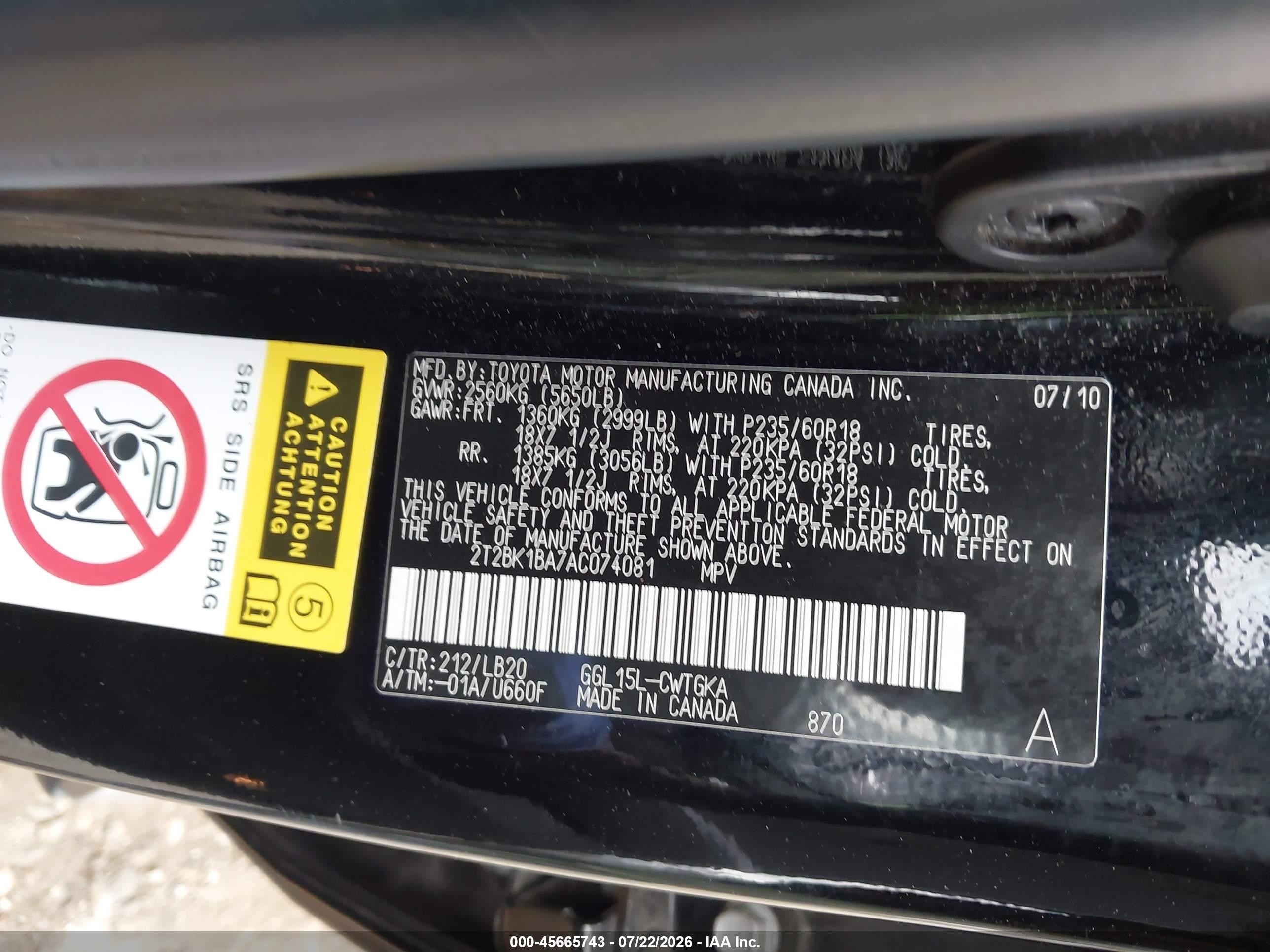 2010 Lexus Rx 350   Black vin: 2T2BK1BA7AC074081