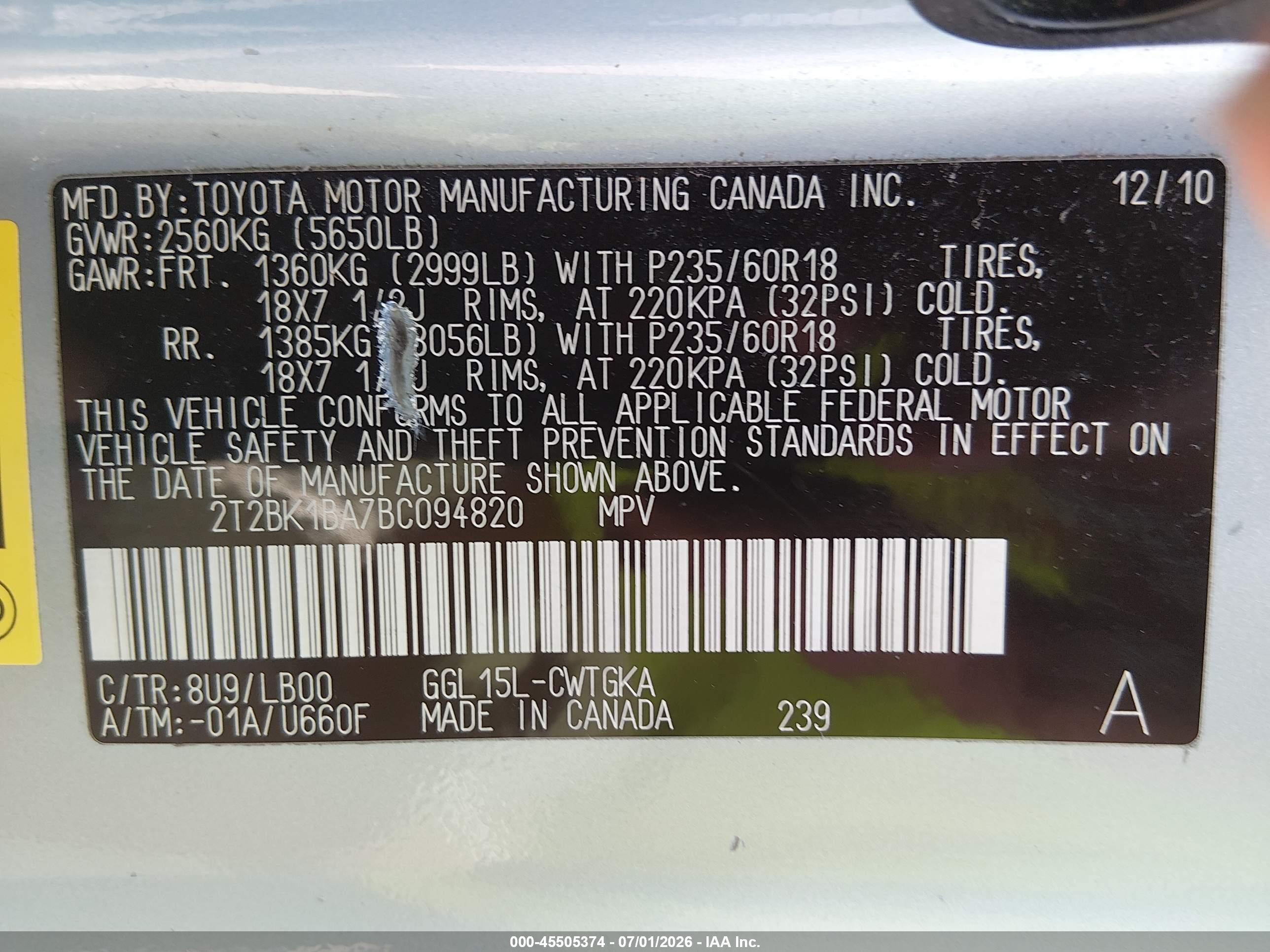 2011 Lexus Rx 350   Light Blue vin: 2T2BK1BA7BC094820