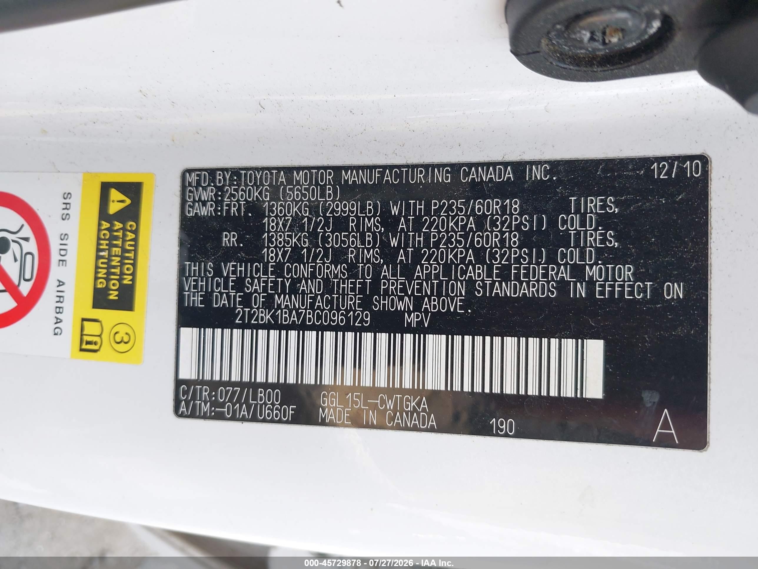 2011 Lexus Rx 350   White vin: 2T2BK1BA7BC096129