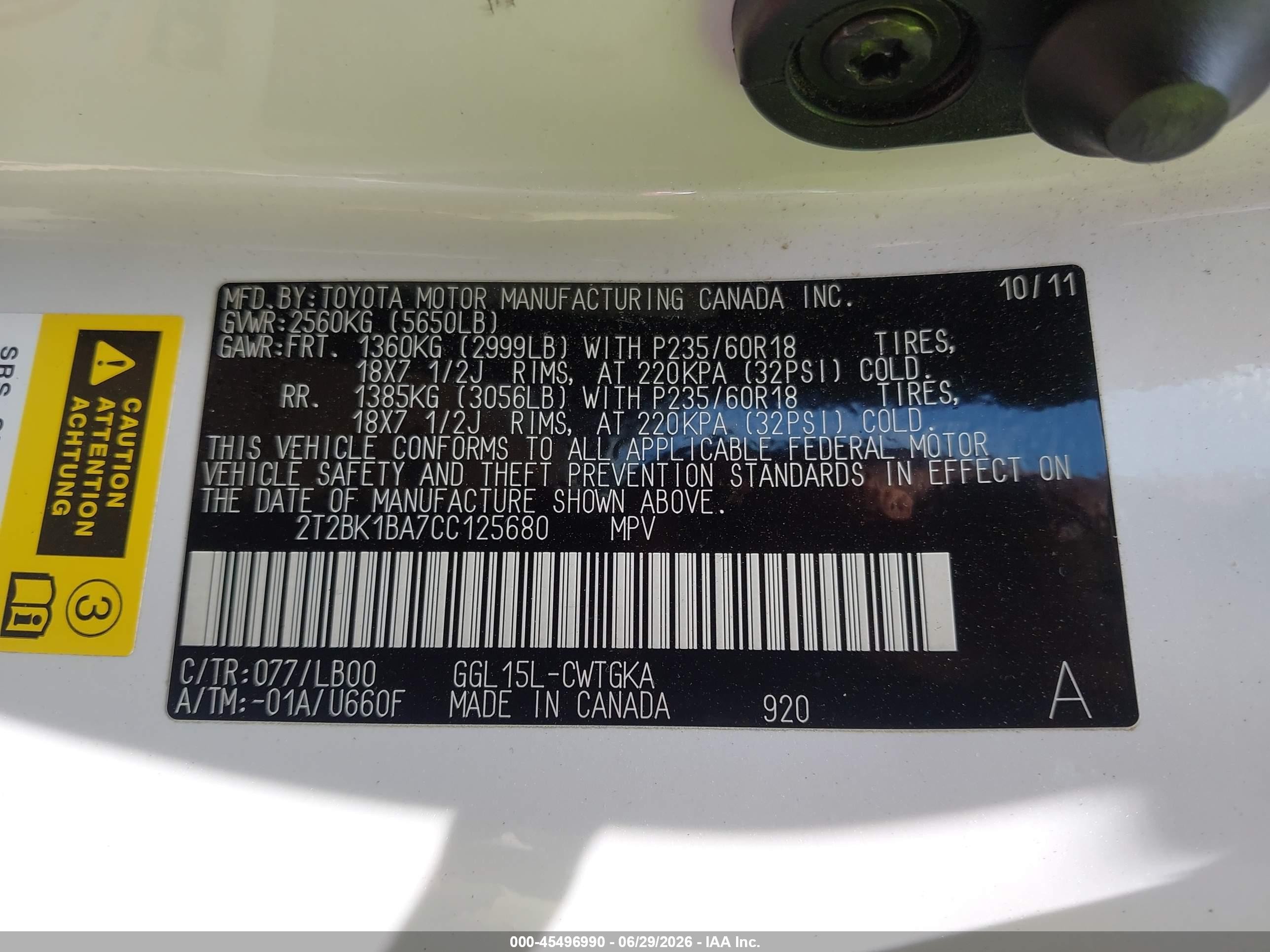 2012 Lexus Rx 350 White vin: 2T2BK1BA7CC125680
