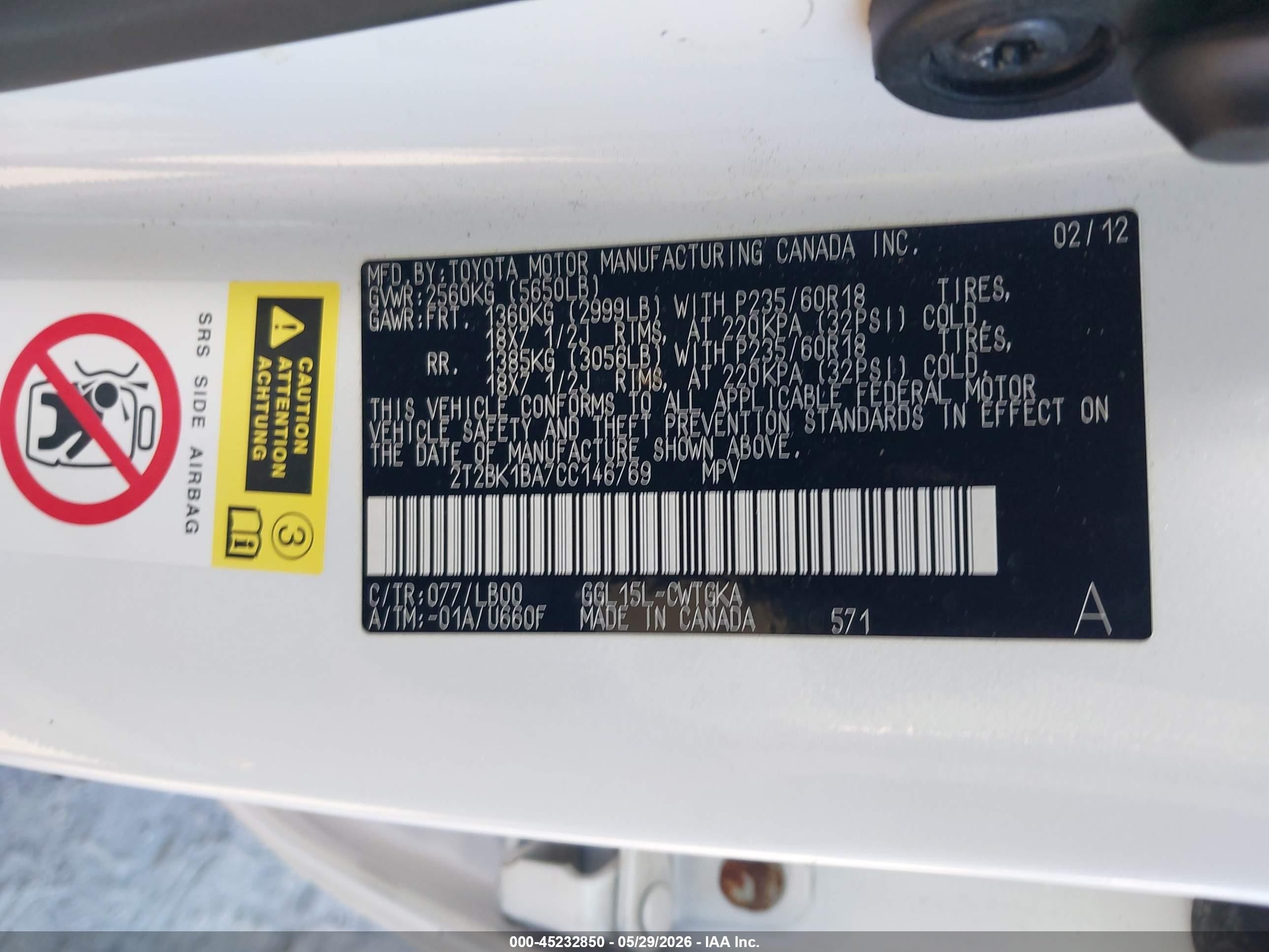 2012 Lexus Rx 350   White vin: 2T2BK1BA7CC146769
