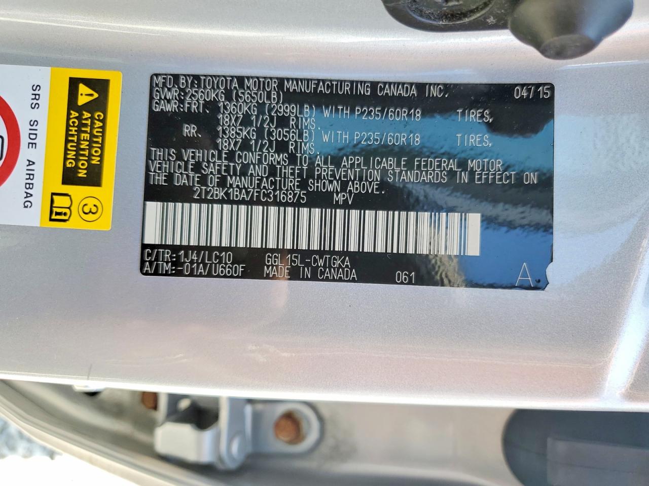 2015 Lexus Rx 350 Base Silver vin: 2T2BK1BA7FC316875