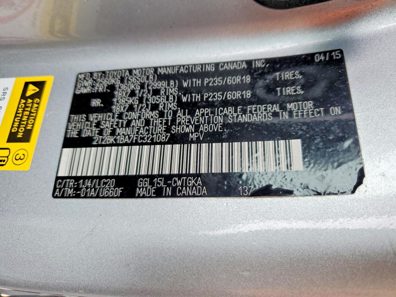 2015 Lexus Rx 350 Base Silver vin: 2T2BK1BA7FC321087