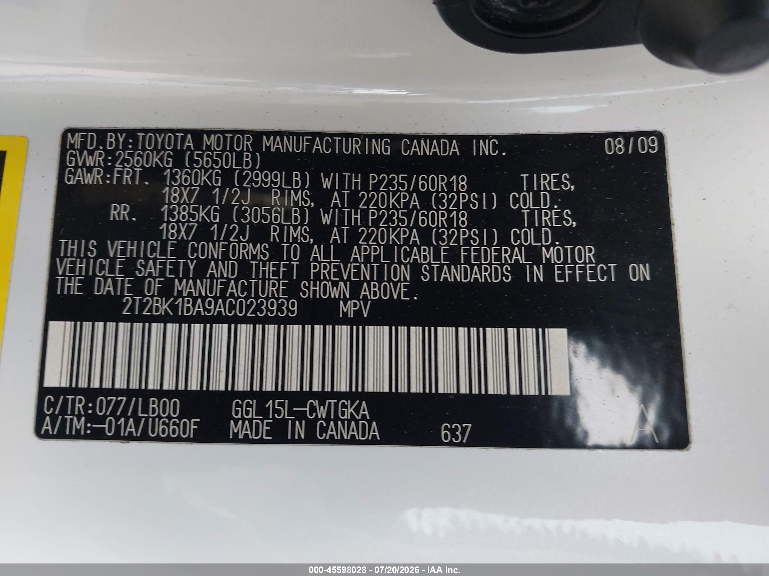 2010 Lexus Rx 350   White vin: 2T2BK1BA9AC023939