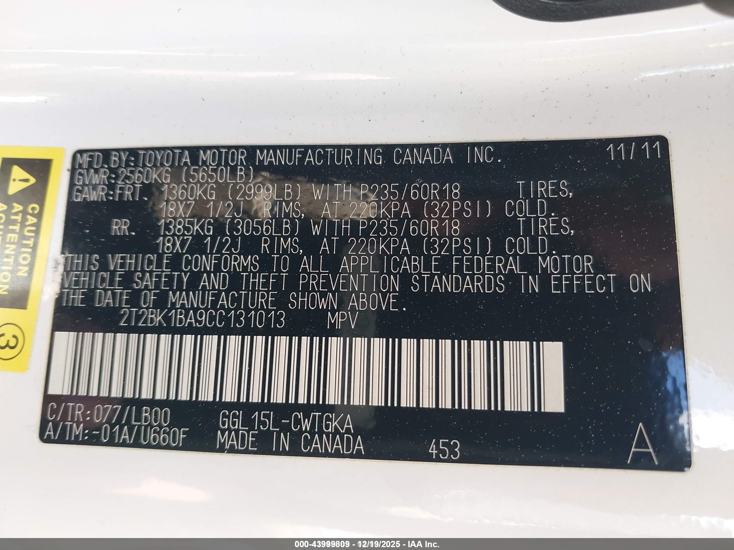 2012 Lexus Rx 350   White vin: 2T2BK1BA9CC131013