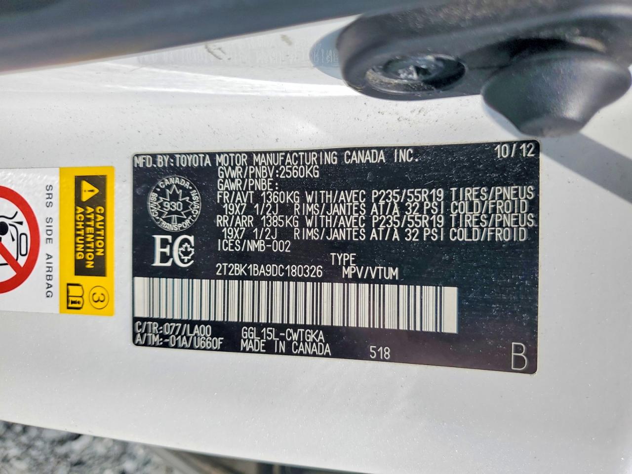 2013 Lexus Rx 350 Base White vin: 2T2BK1BA9DC180326