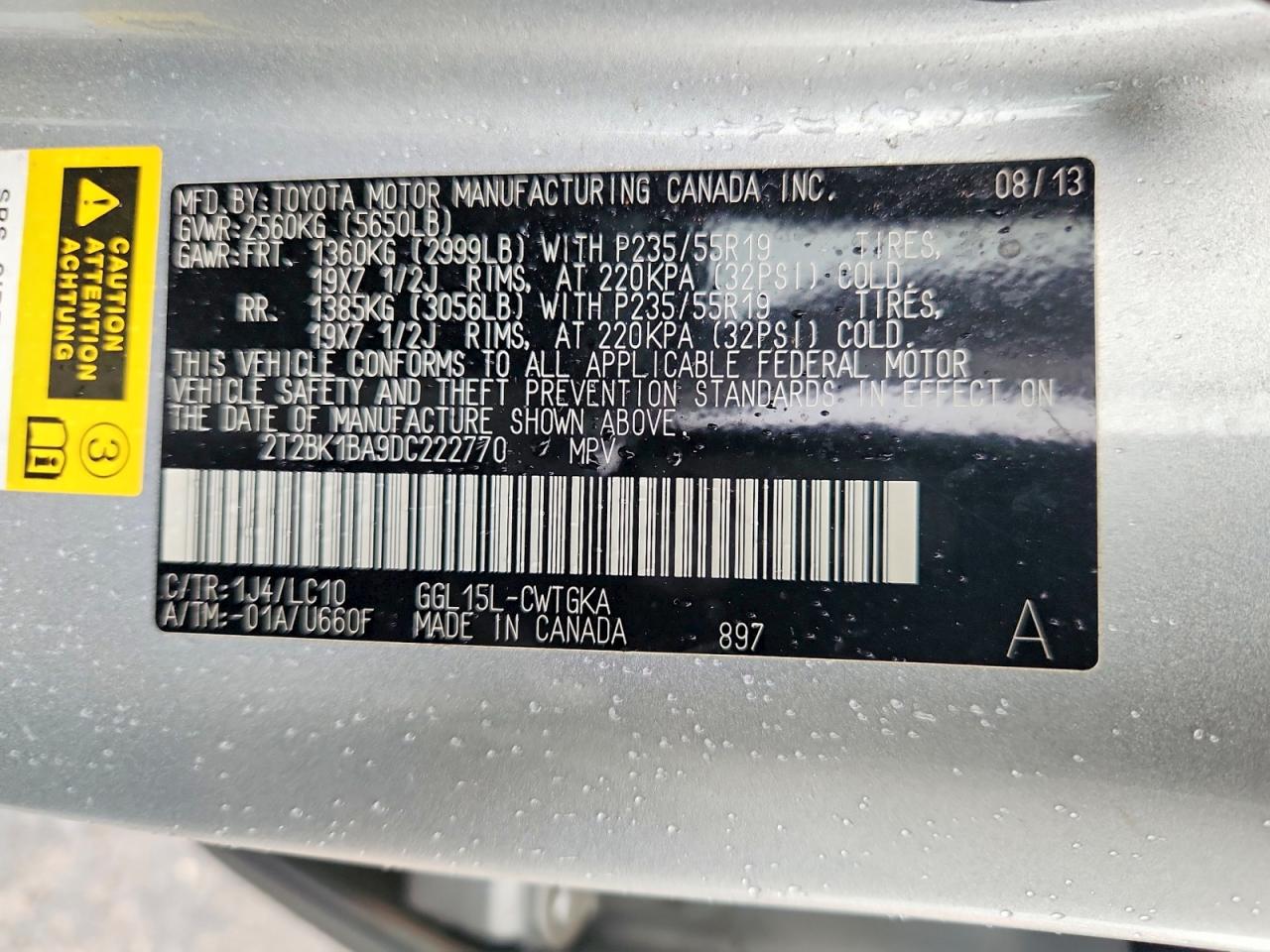 2013 Lexus Rx 350 Base Silver vin: 2T2BK1BA9DC222770