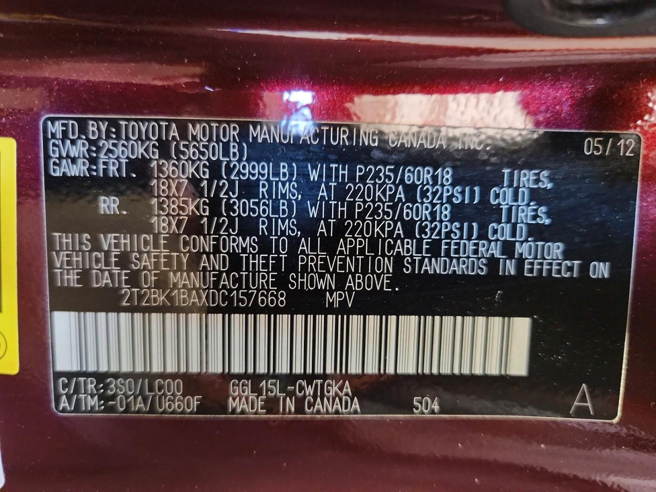 2013 Lexus Rx 350 Base Burgundy vin: 2T2BK1BAXDC157668
