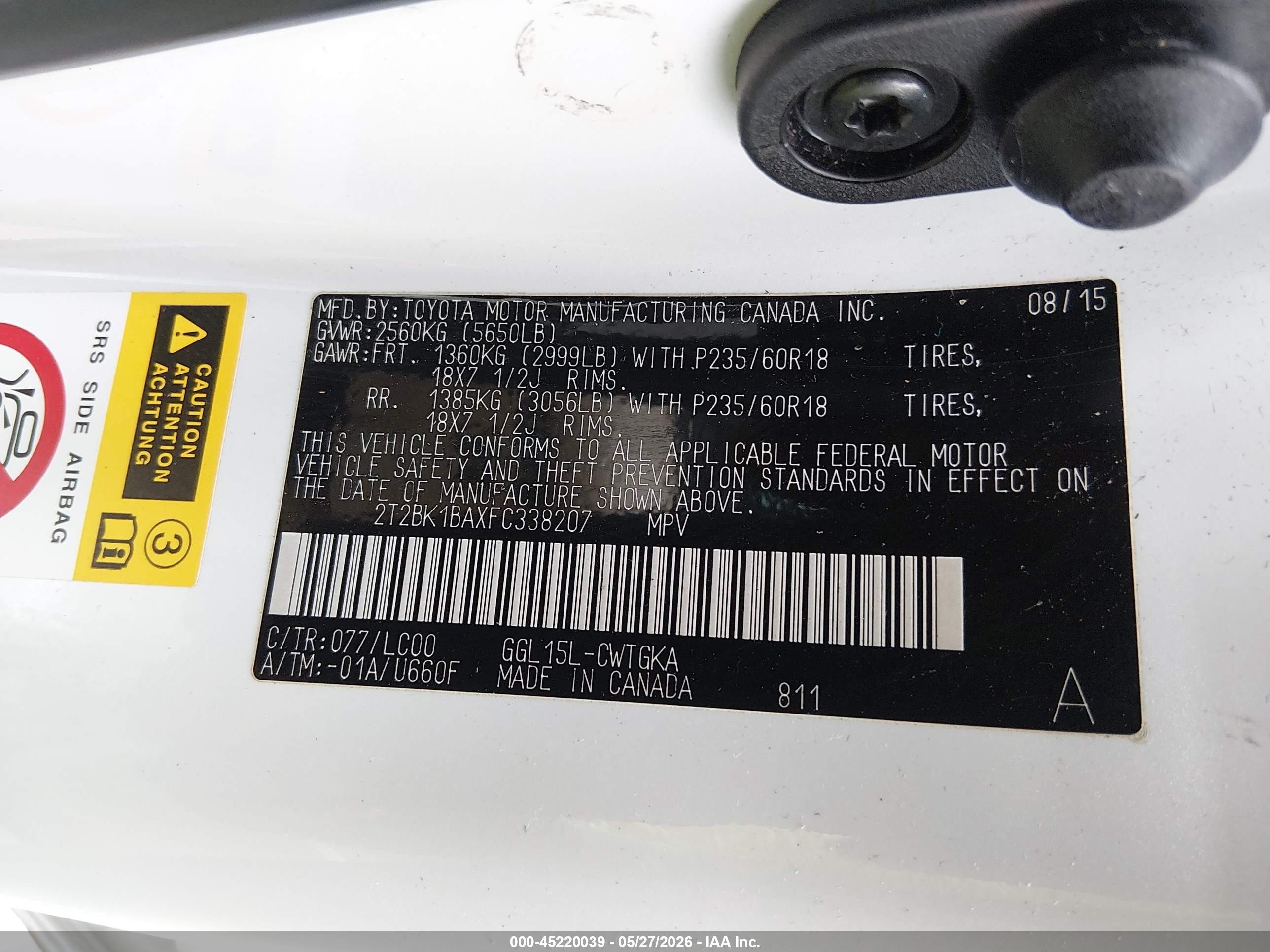 2015 Lexus Rx 350   White vin: 2T2BK1BAXFC338207