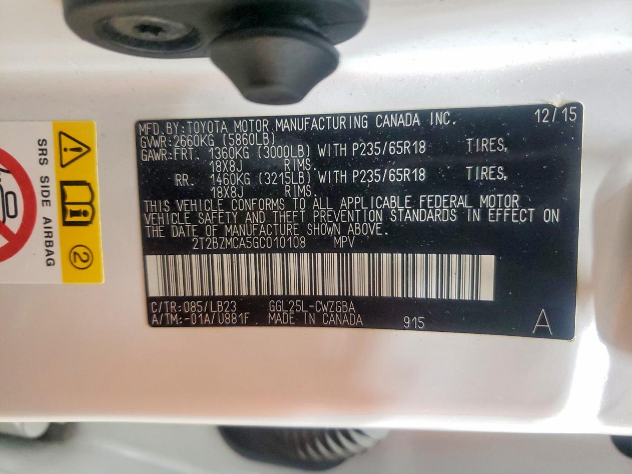 2016 Lexus Rx 350 Base White vin: 2T2BZMCA5GC010108