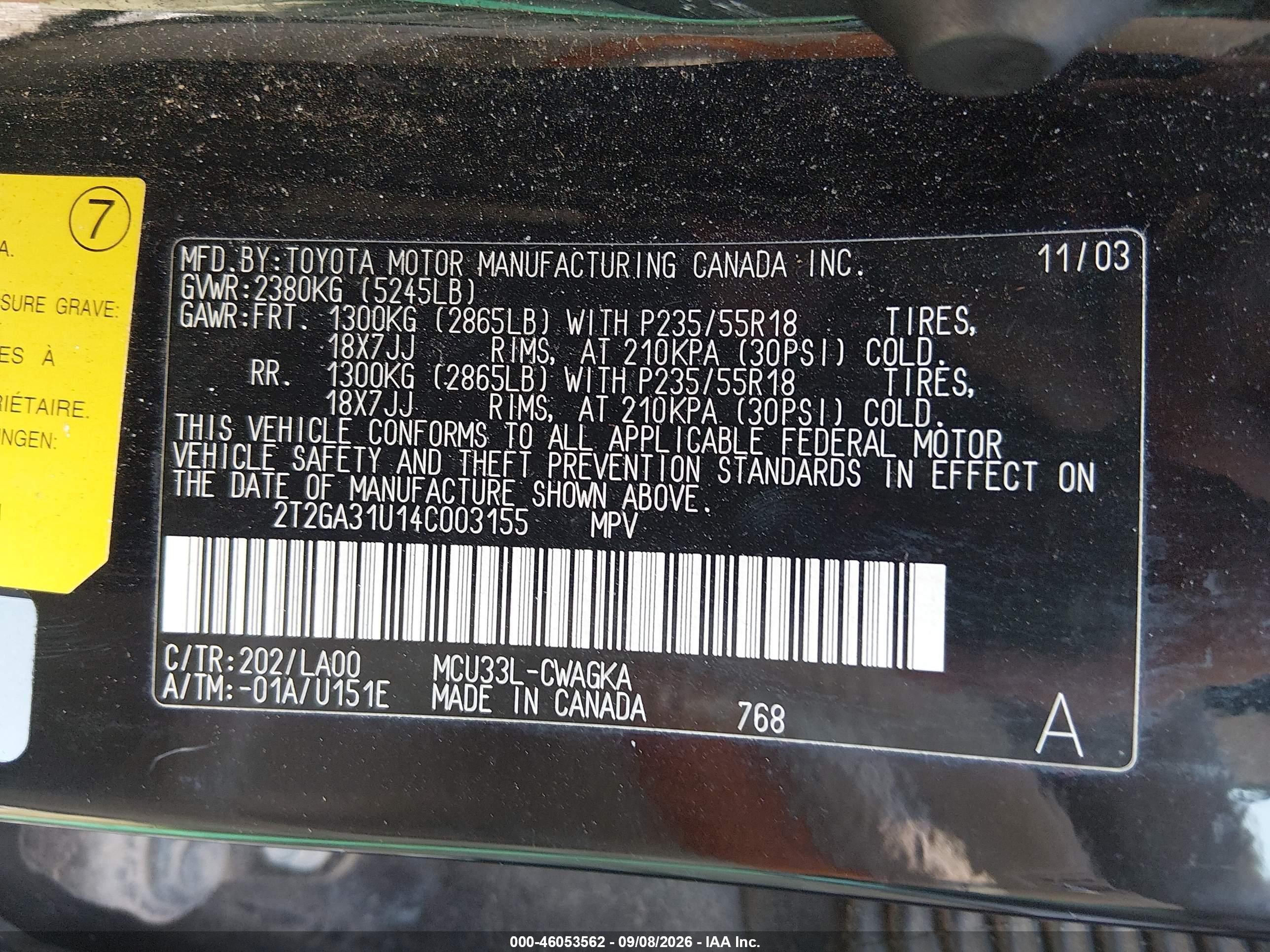 2004 Lexus Rx 330   Black vin: 2T2GA31U14C003155
