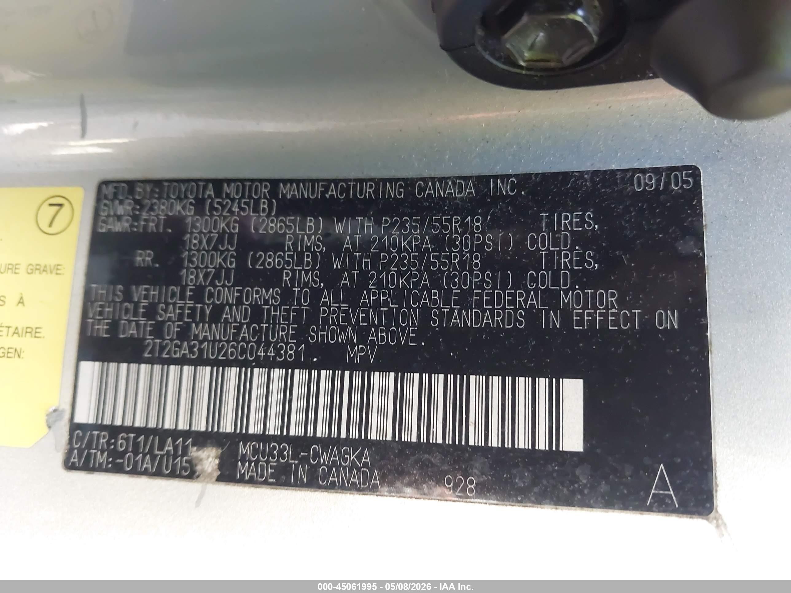 2006 Lexus Rx 330   Blue vin: 2T2GA31U26C044381