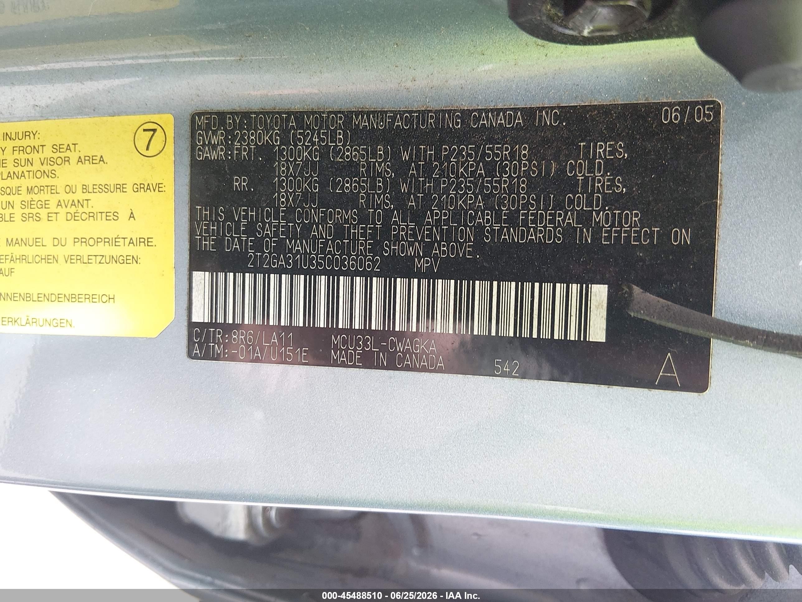 2005 Lexus Rx 330   Light Blue vin: 2T2GA31U35C036062