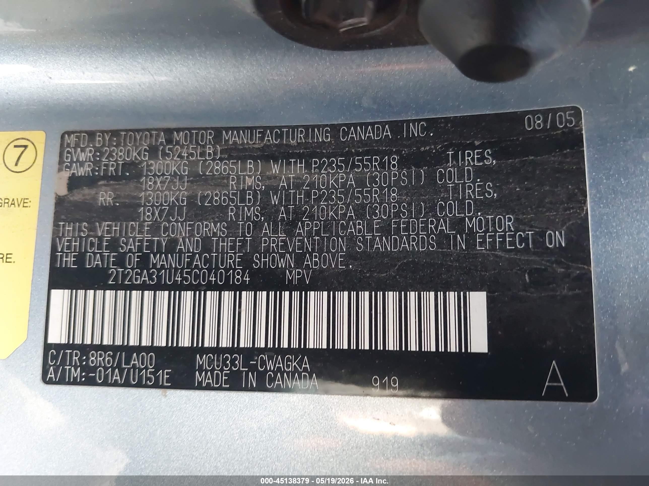2005 Lexus Rx 330 Light Blue vin: 2T2GA31U45C040184