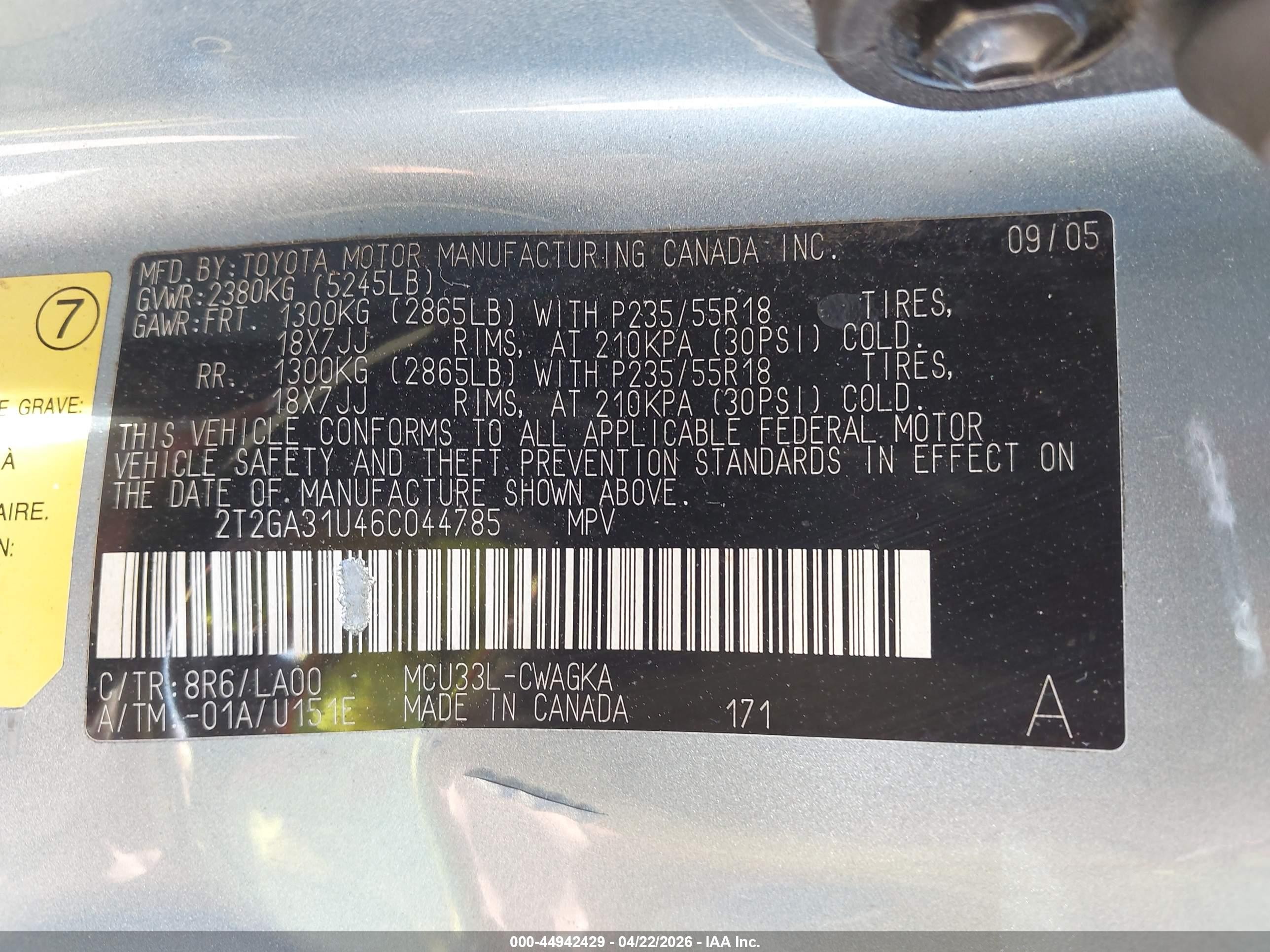 2006 Lexus Rx 330 Light Blue vin: 2T2GA31U46C044785