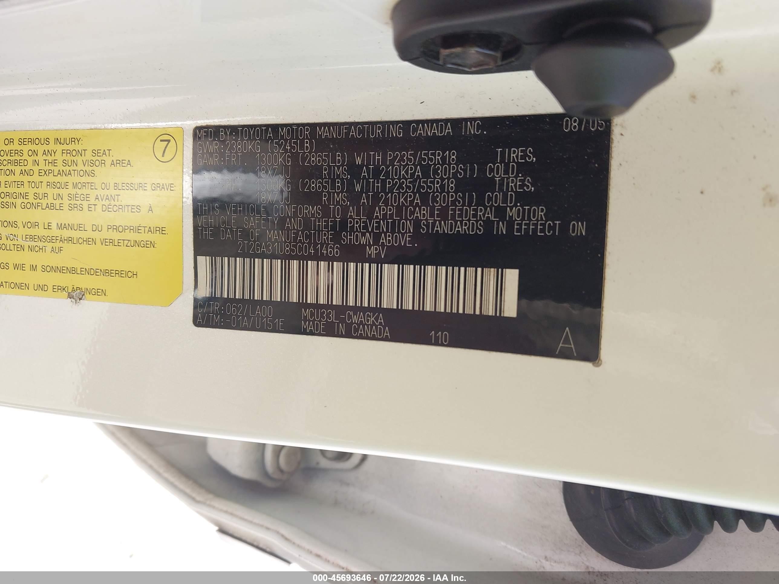 2005 Lexus Rx 330 White vin: 2T2GA31U85C041466