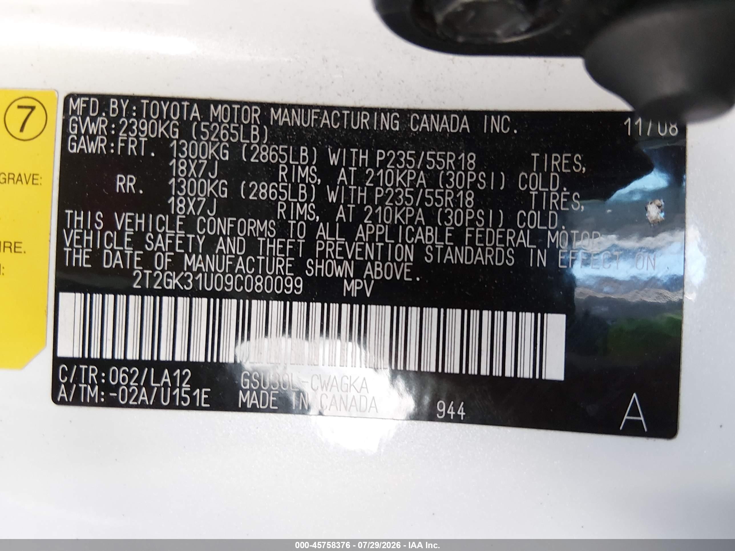 2009 Lexus Rx 350   White vin: 2T2GK31U09C080099