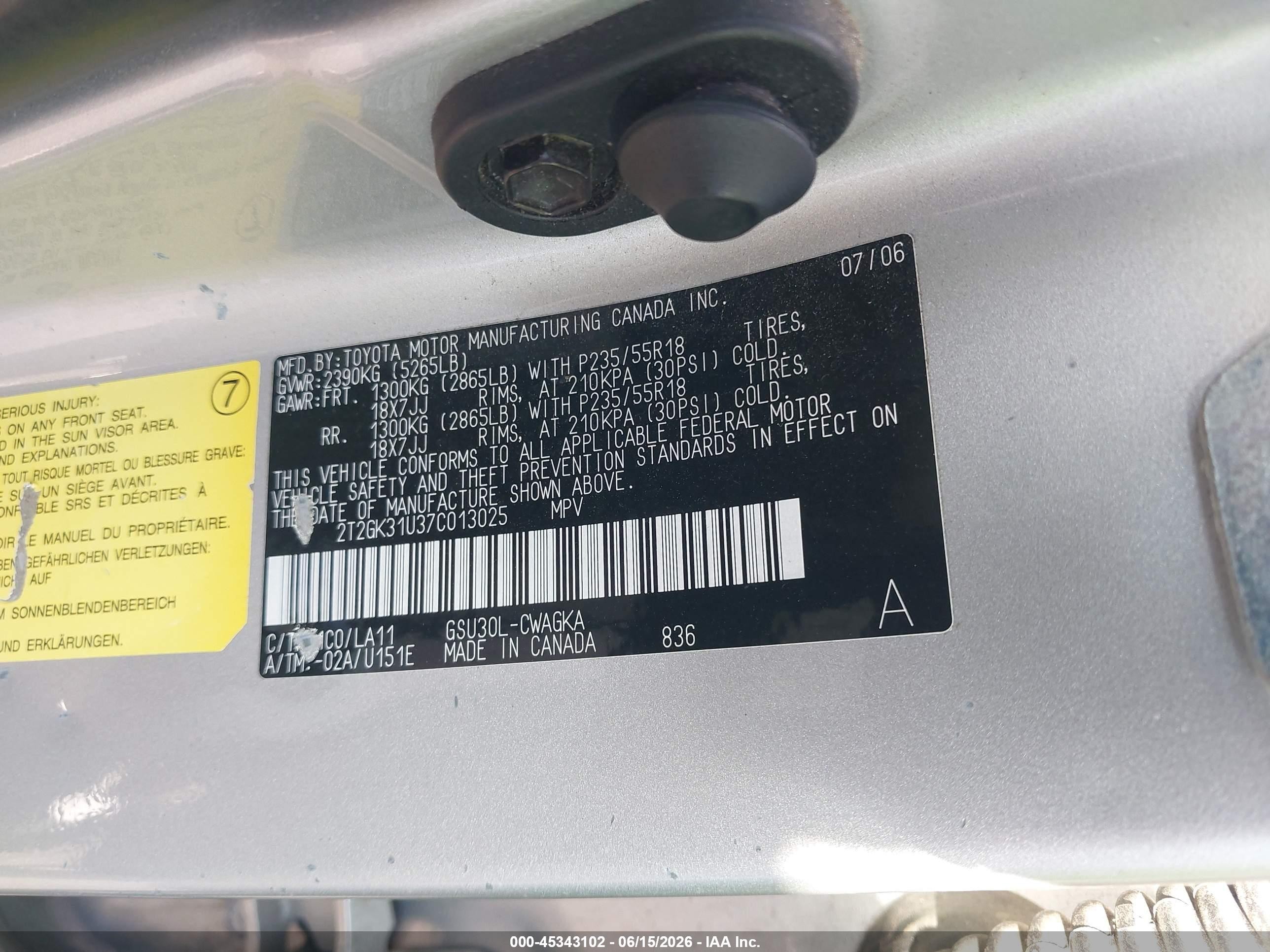 2007 Lexus Rx 350   Silver vin: 2T2GK31U37C013025