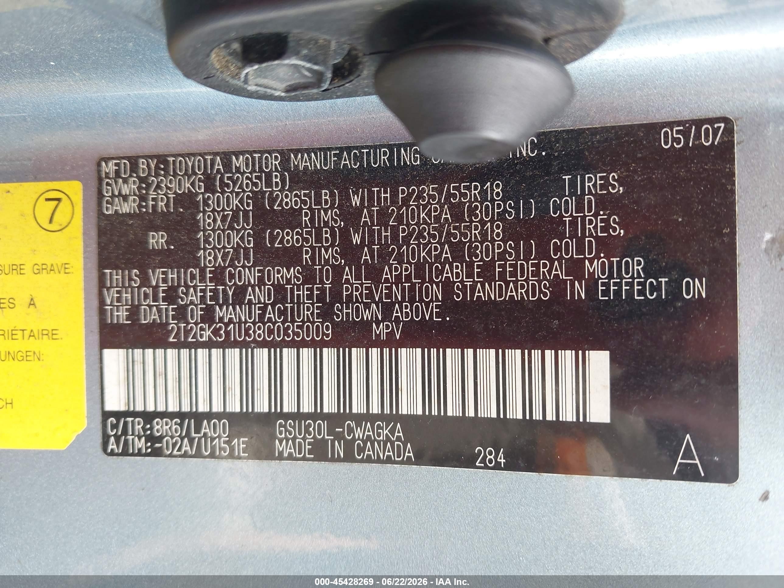 2008 Lexus Rx 350   Blue vin: 2T2GK31U38C035009