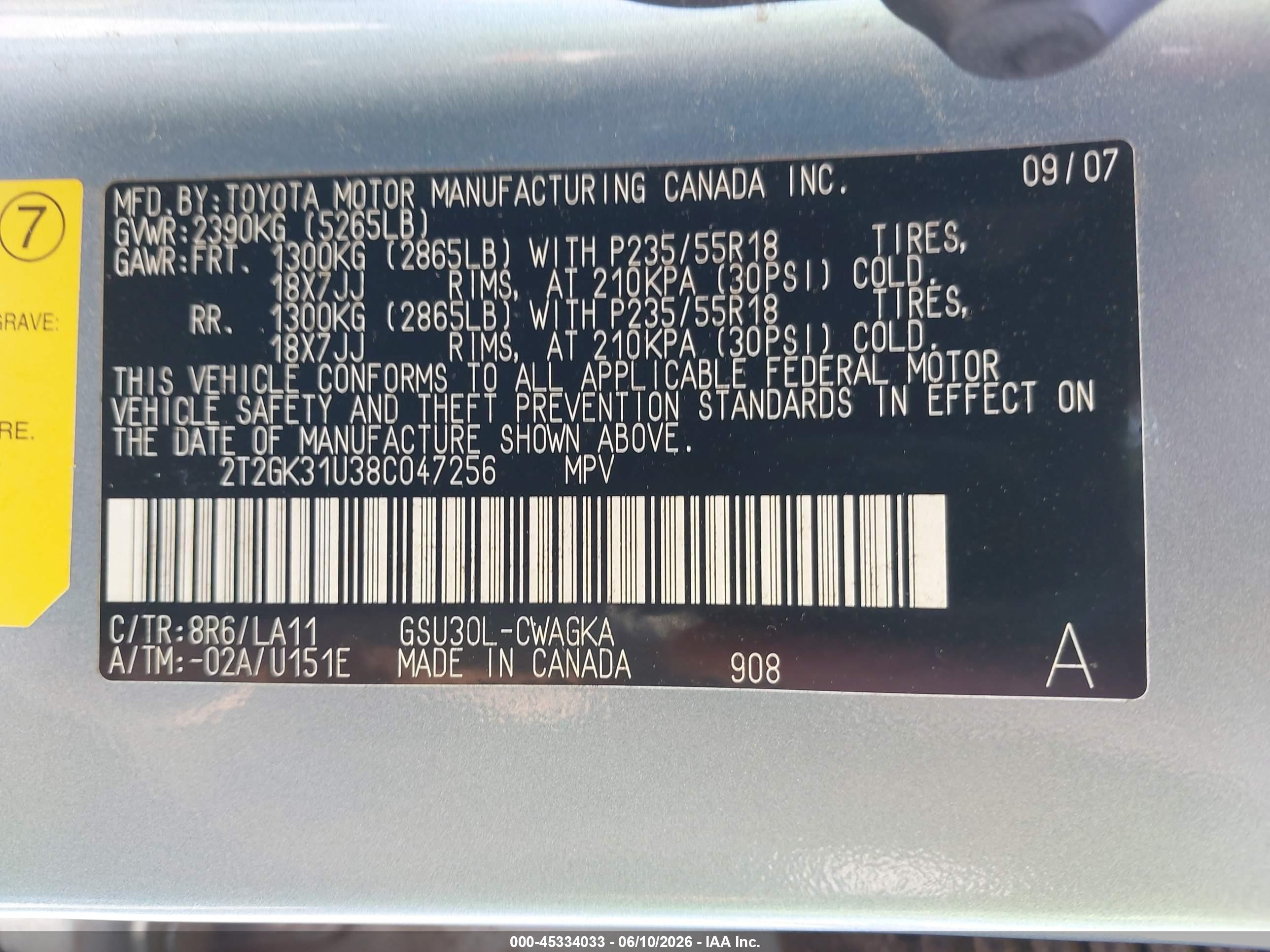 2008 Lexus Rx 350   Blue vin: 2T2GK31U38C047256