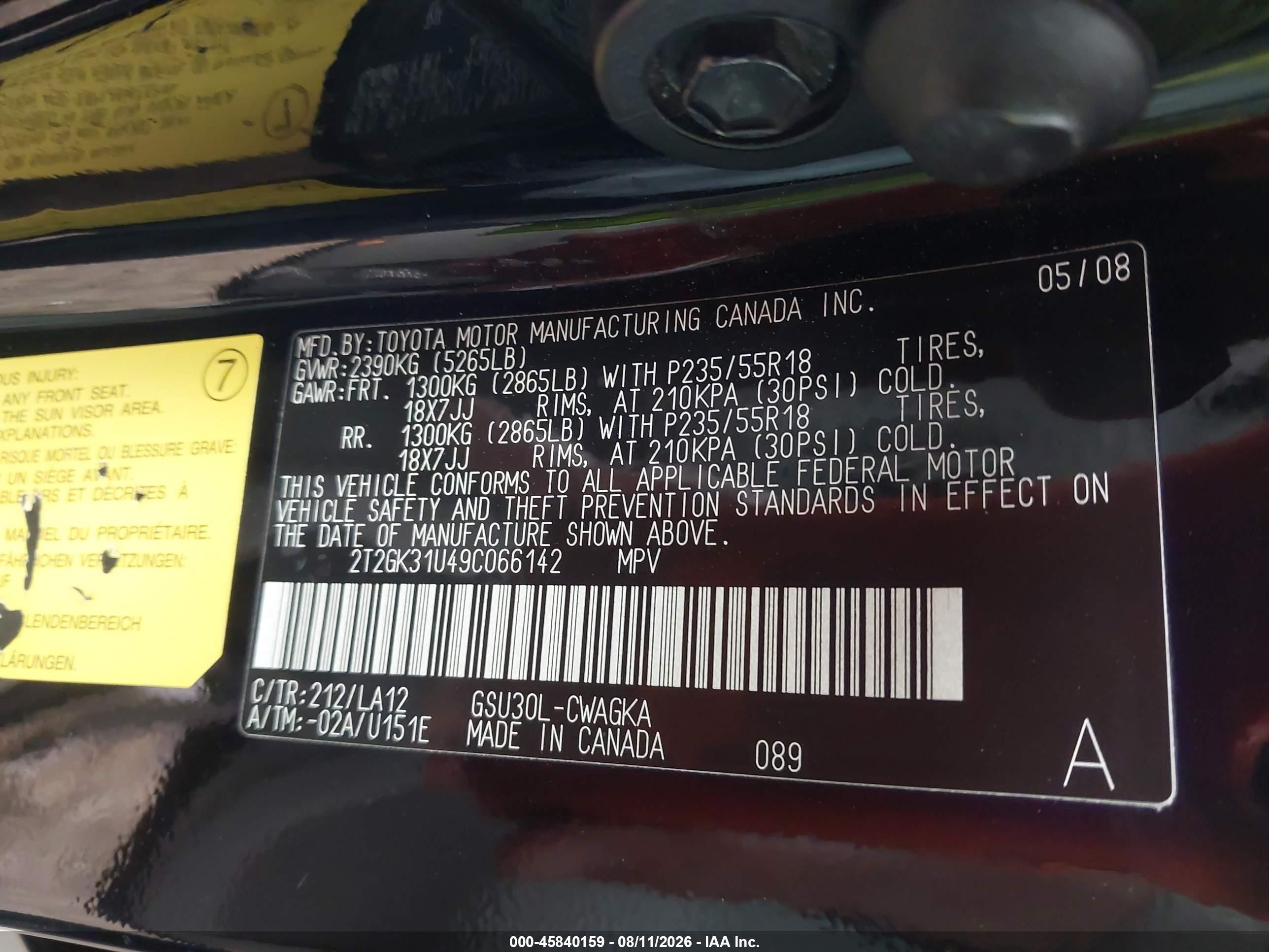 2009 Lexus Rx 350   Black vin: 2T2GK31U49C066142