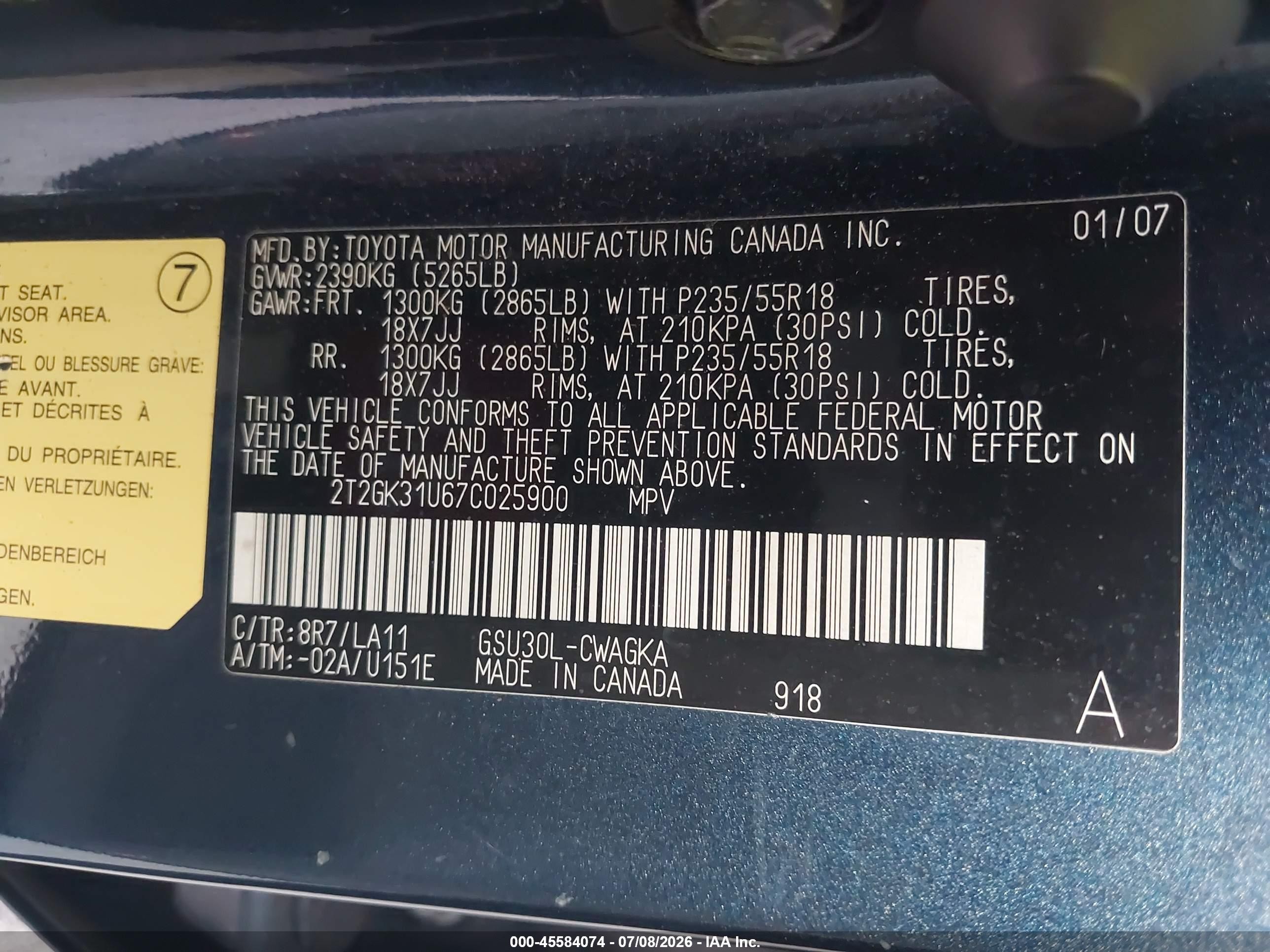 2007 Lexus Rx 350   Black vin: 2T2GK31U67C025900