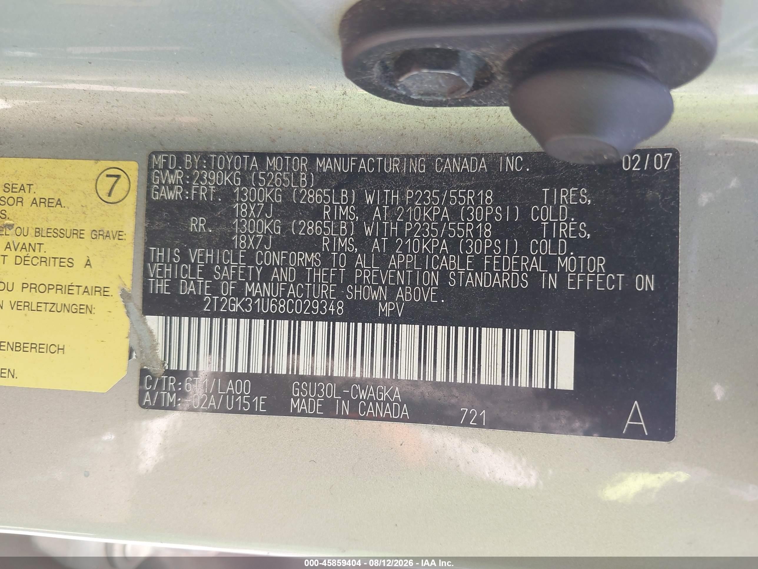 2008 Lexus Rx 350   Light Blue vin: 2T2GK31U68C029348