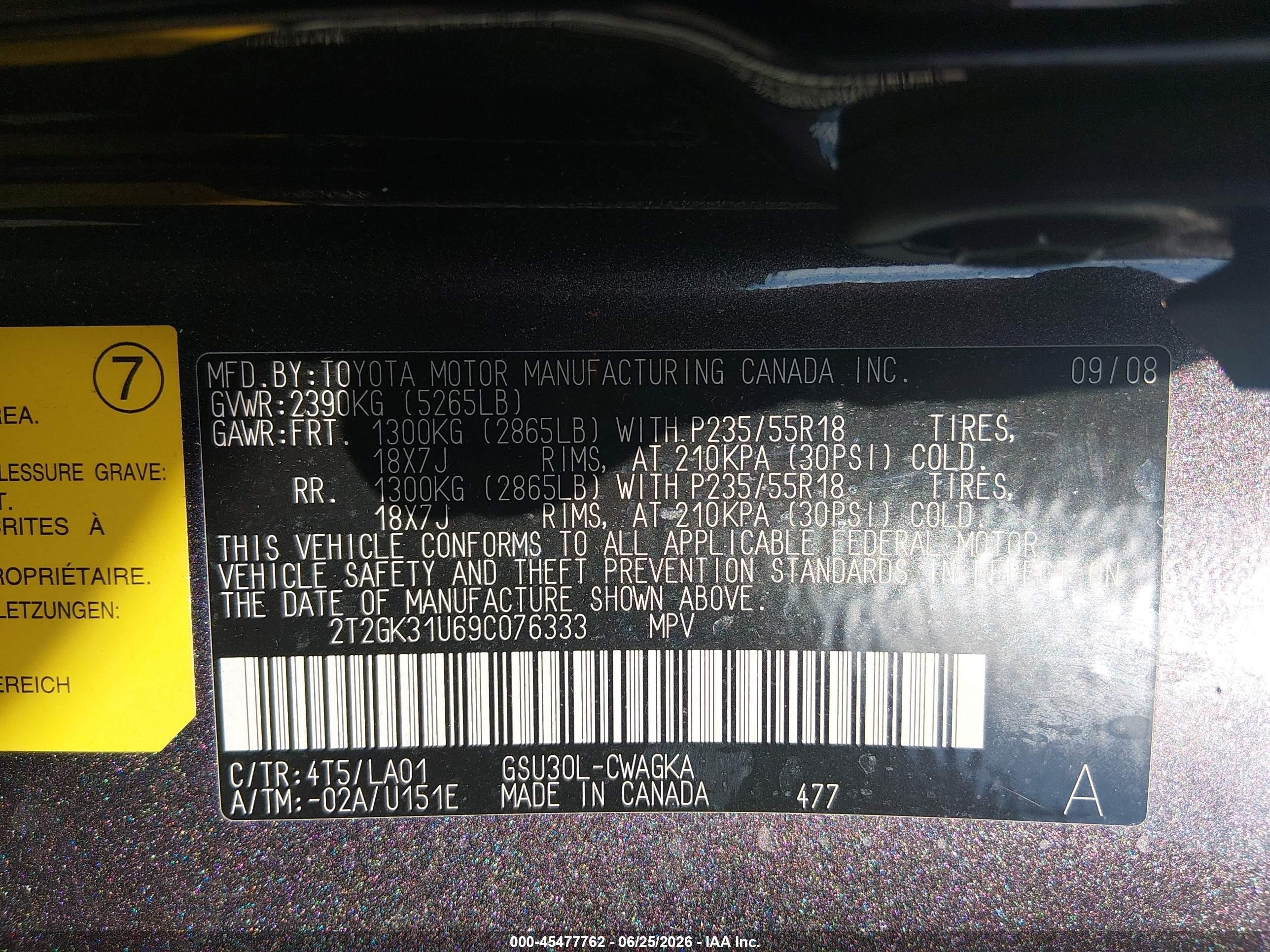 2009 Lexus Rx 350   Black vin: 2T2GK31U69C076333