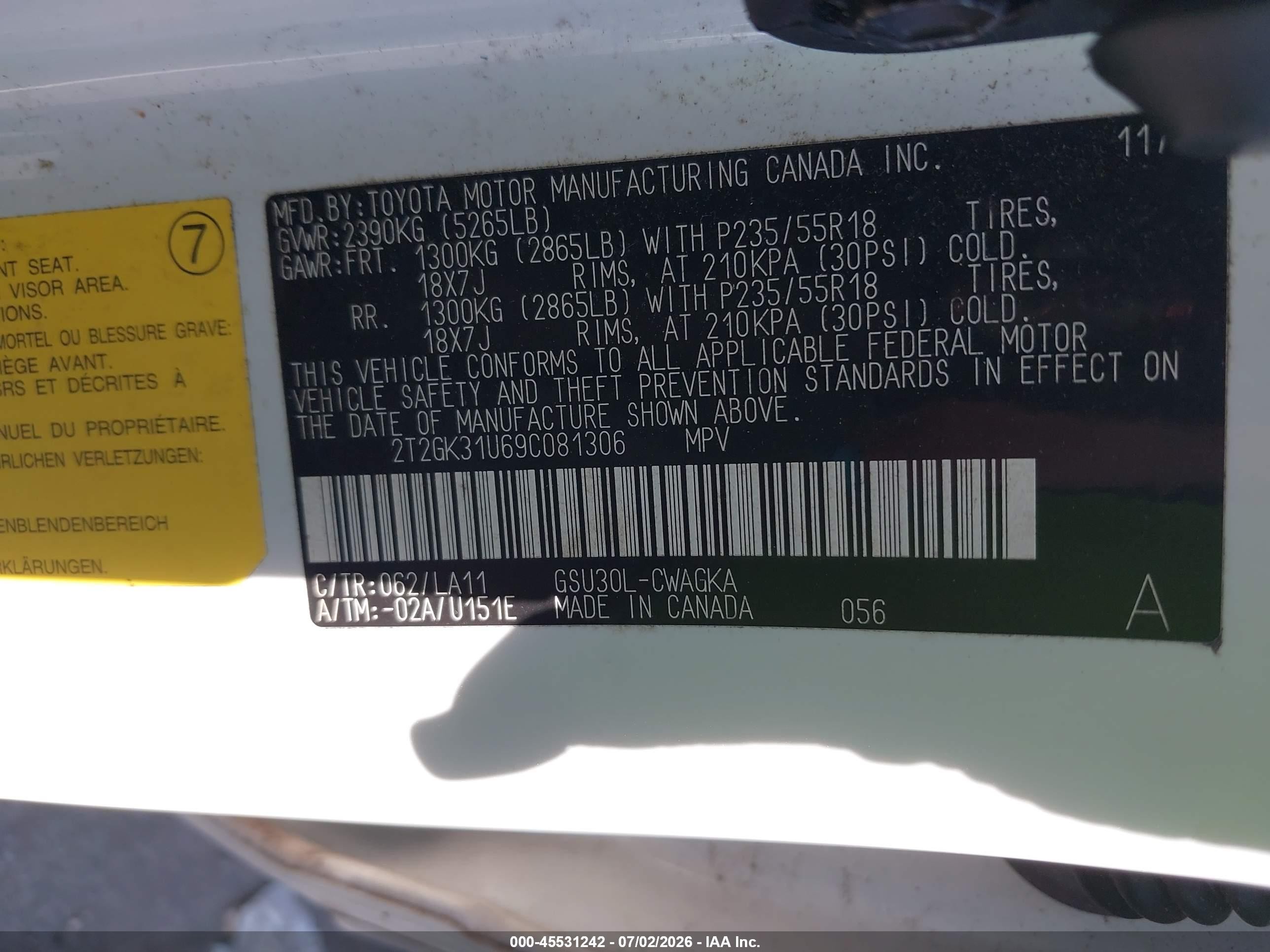 2009 Lexus Rx 350   White vin: 2T2GK31U69C081306