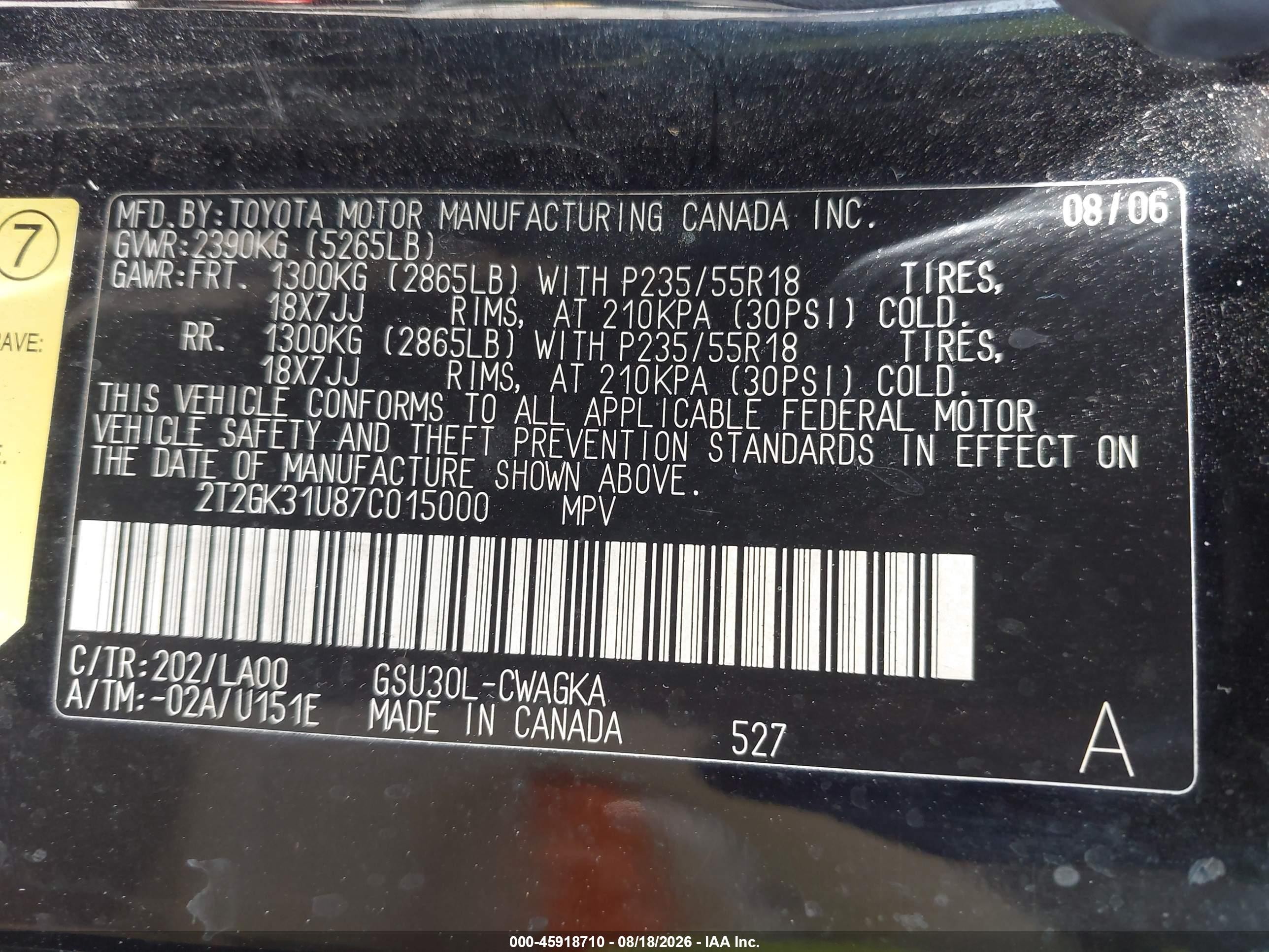 2007 Lexus Rx 350 Black vin: 2T2GK31U87C015000