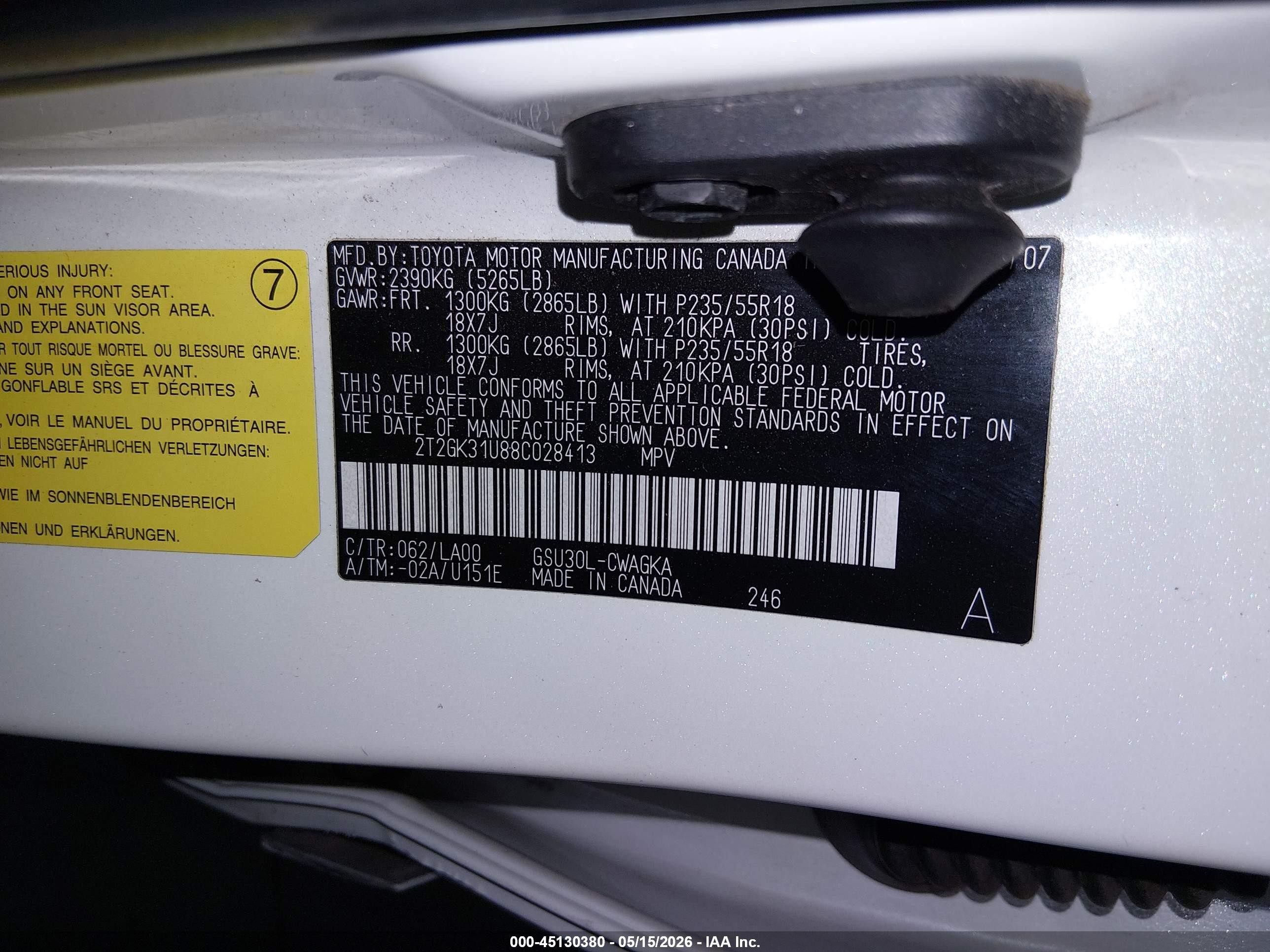 2008 Lexus Rx 350   White vin: 2T2GK31U88C028413