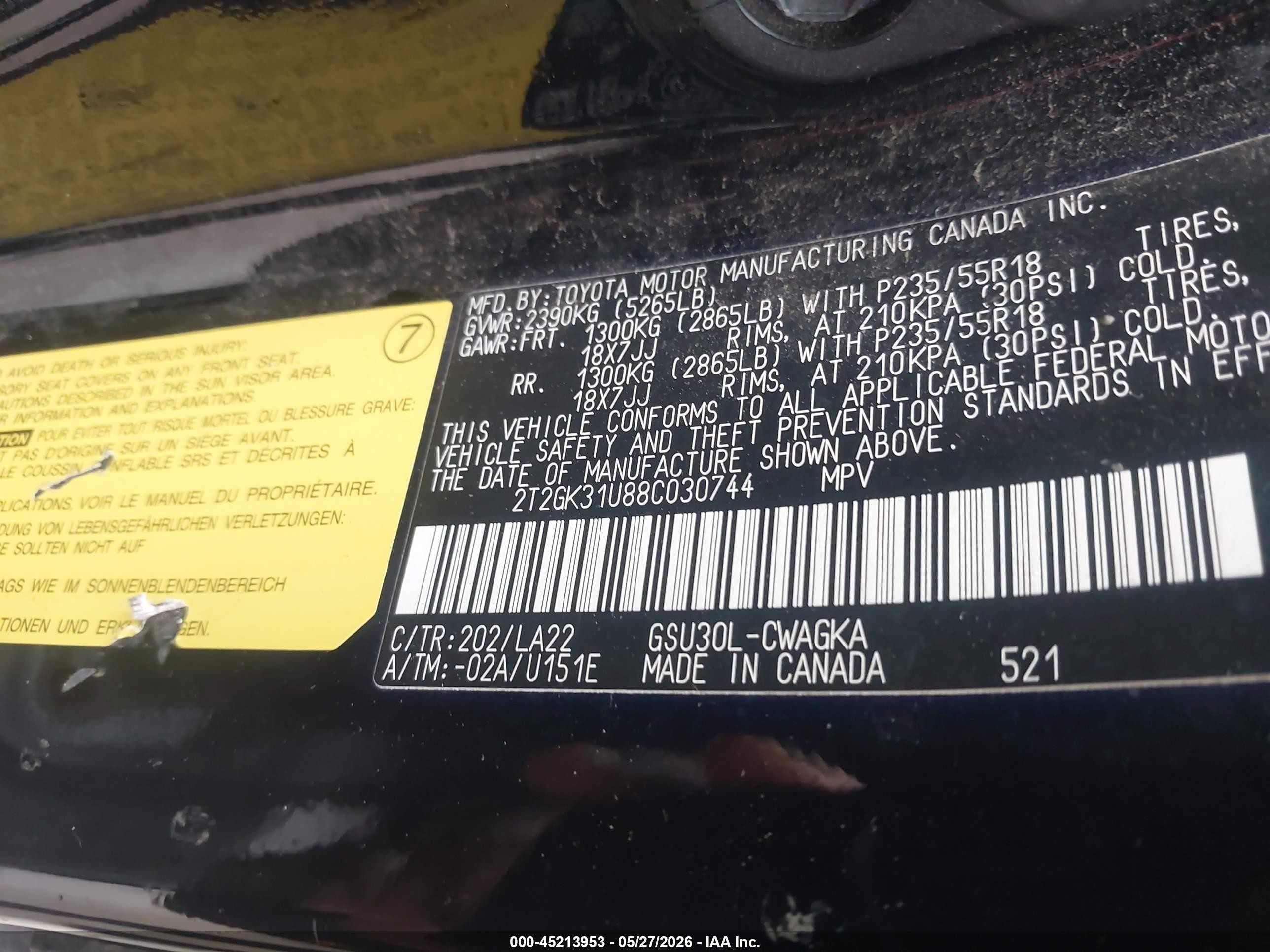 2008 Lexus Rx 350   Black vin: 2T2GK31U88C030744