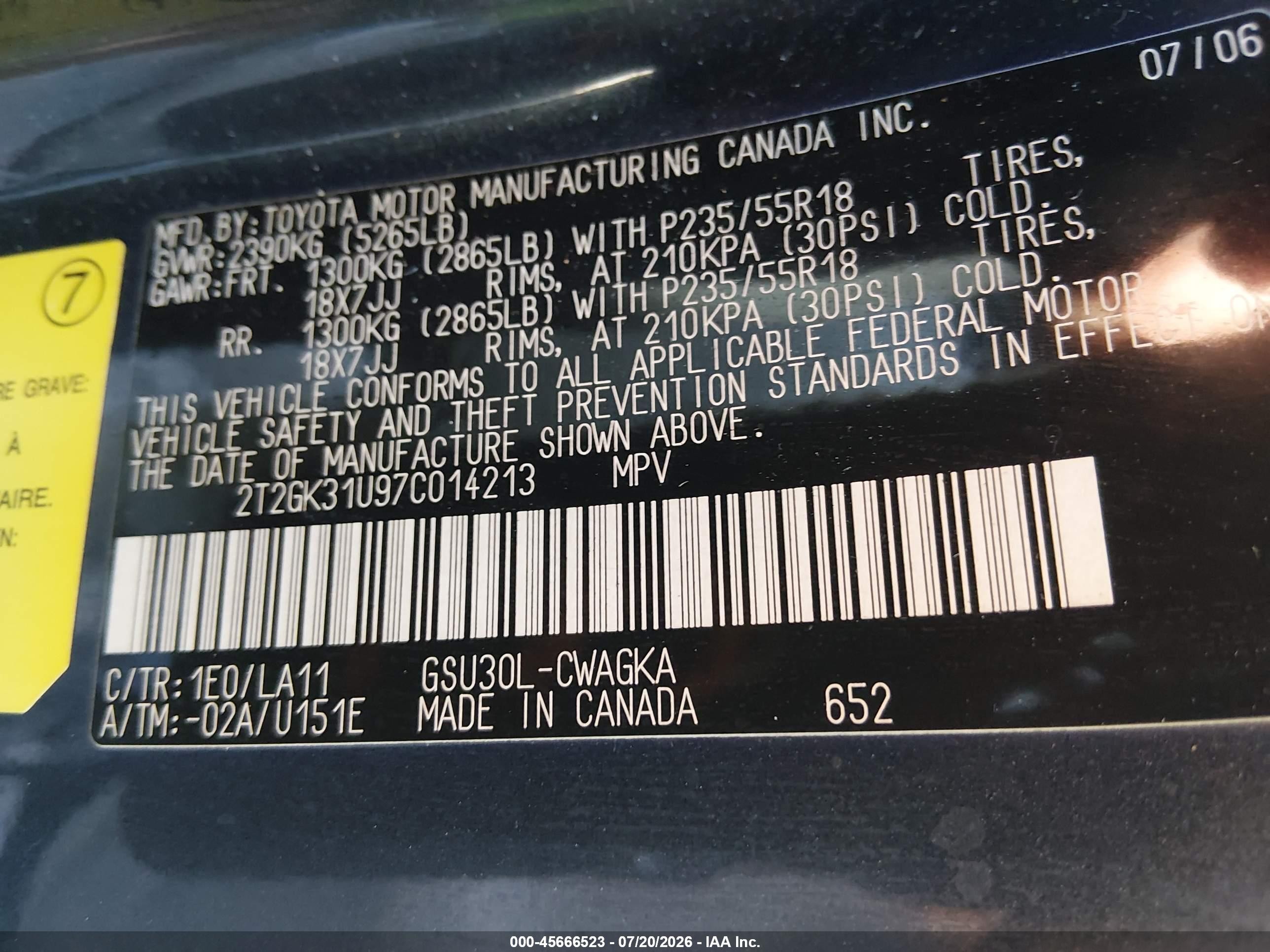 2007 Lexus Rx 350   Серый vin: 2T2GK31U97C014213