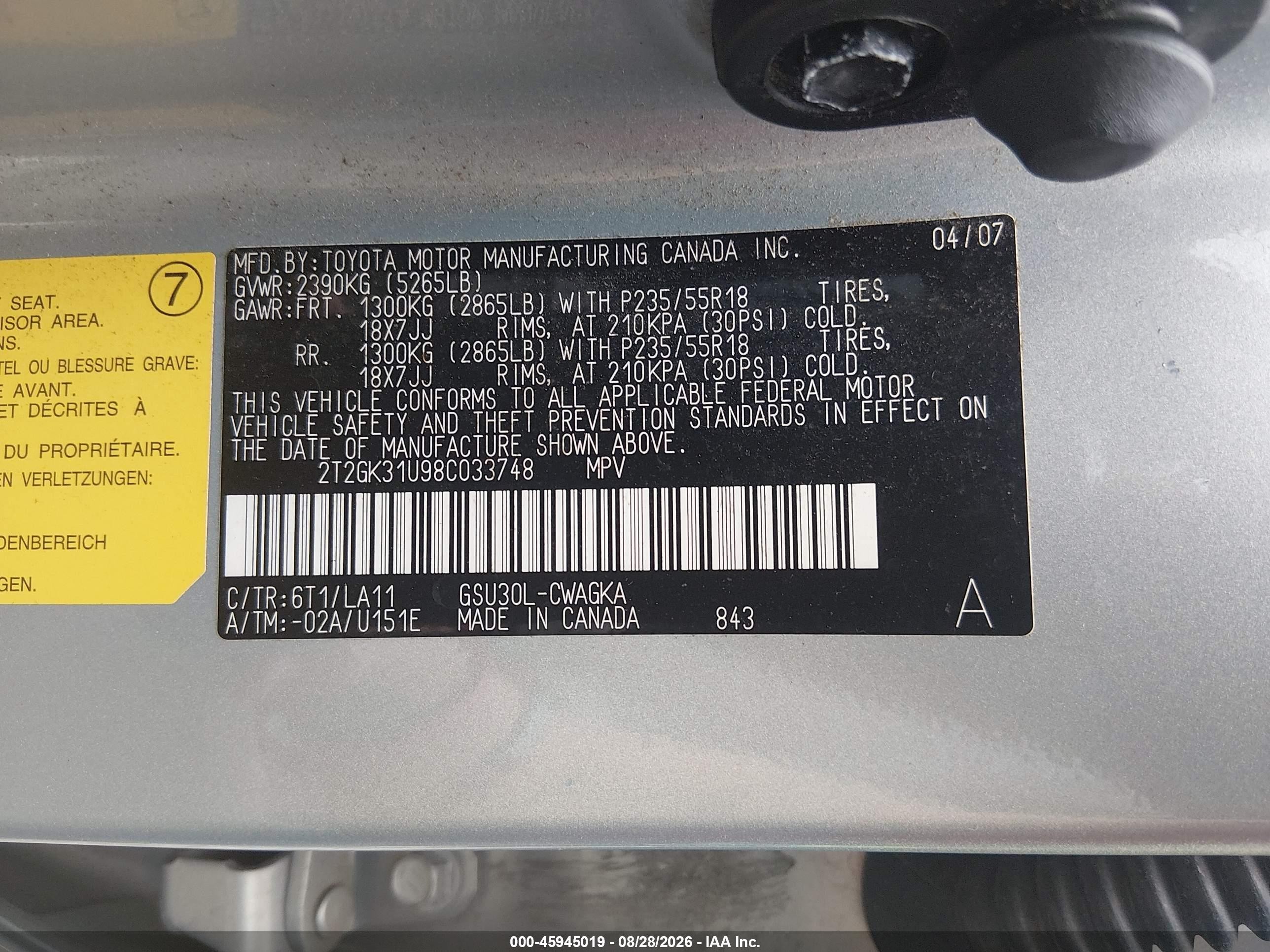 2008 Lexus Rx 350 Серебряный vin: 2T2GK31U98C033748