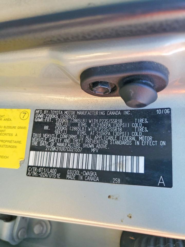 2007 Lexus Rx 350 Silver vin: 2T2GK31UX7C021557