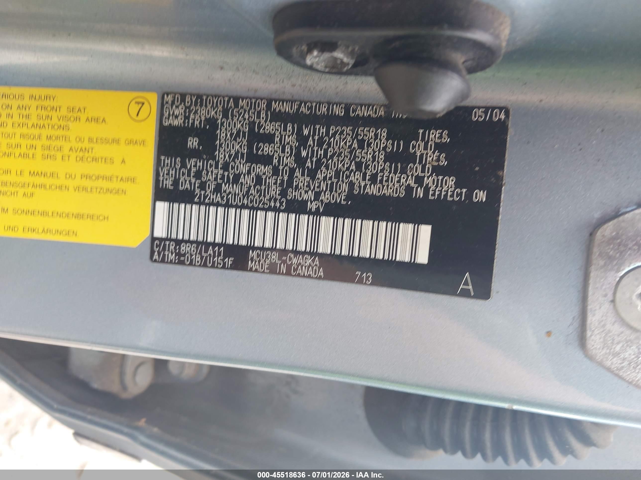 2004 Lexus Rx 330 Light Blue vin: 2T2HA31U04C025443