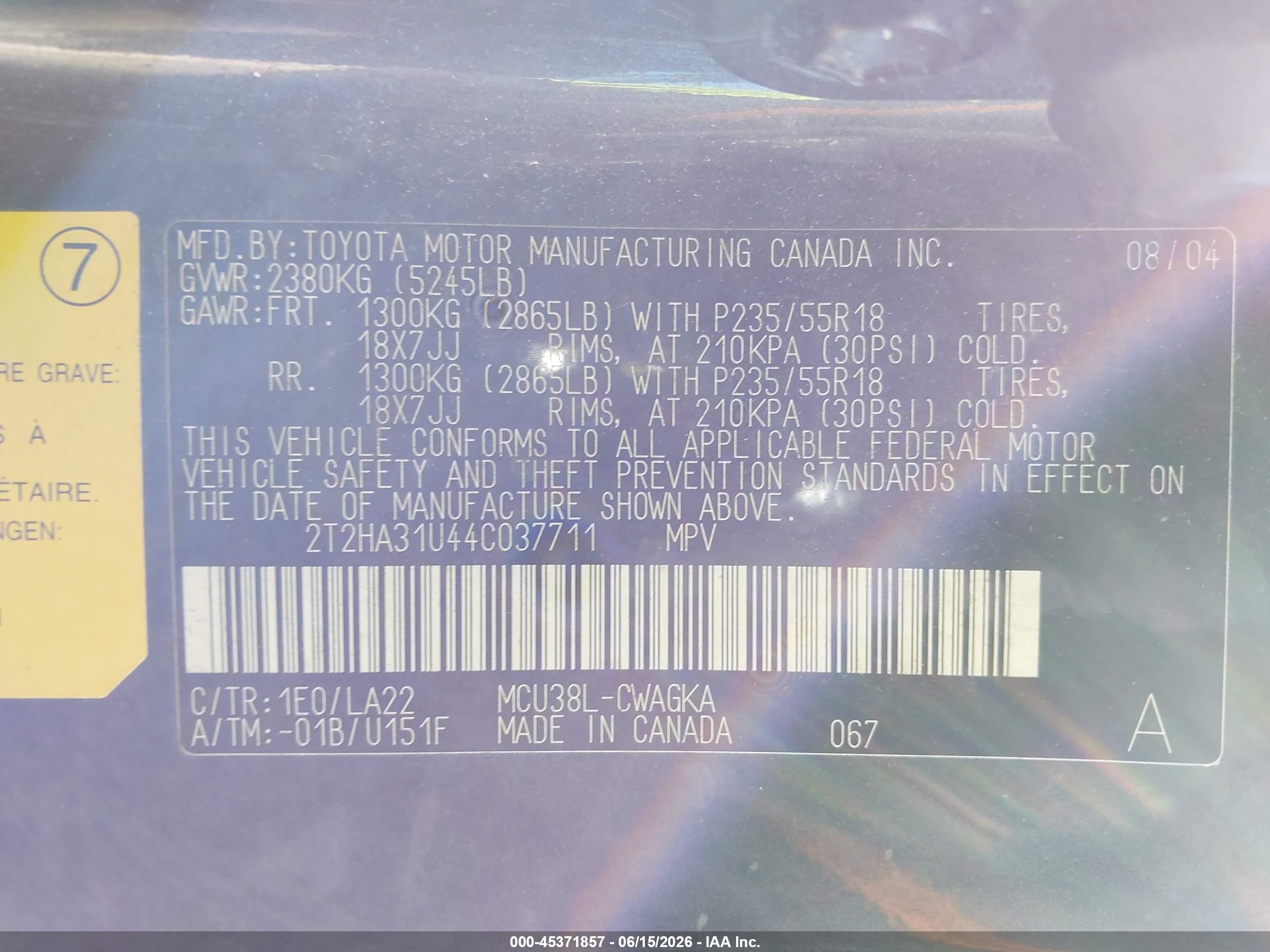 2004 Lexus Rx 330   Black vin: 2T2HA31U44C037711