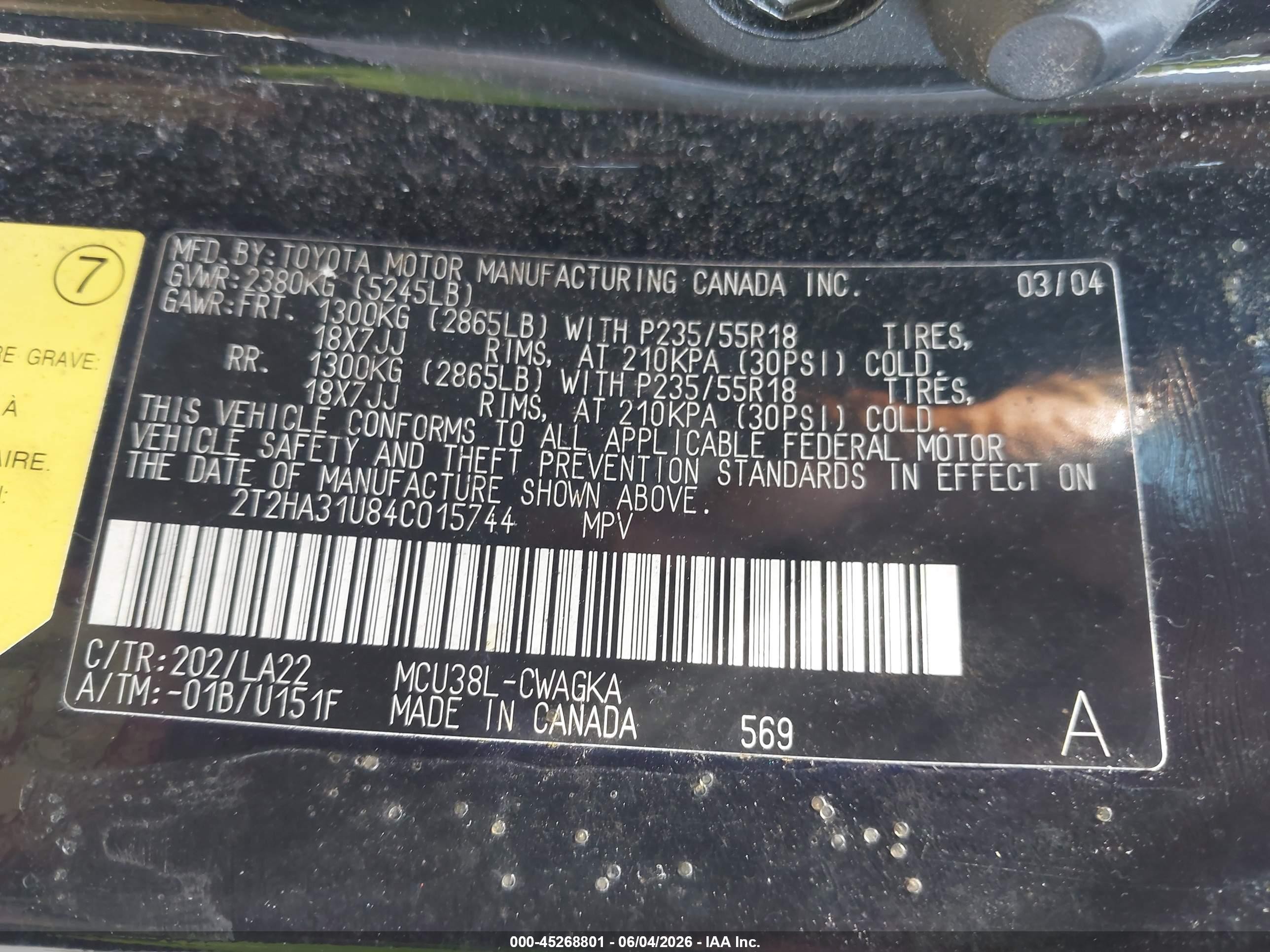 2004 Lexus Rx 330   Черный vin: 2T2HA31U84C015744