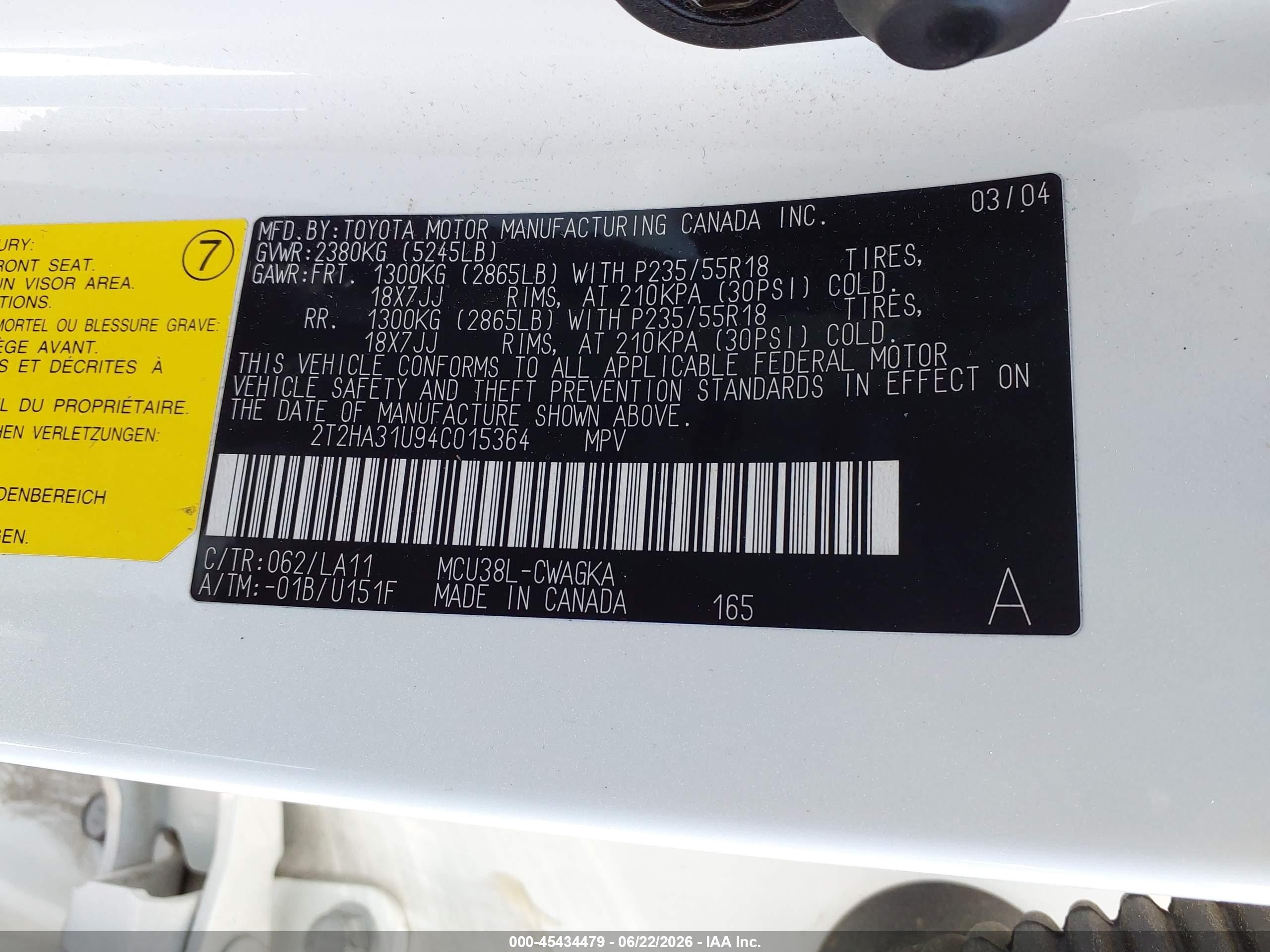 2004 Lexus Rx 330   White vin: 2T2HA31U94C015364