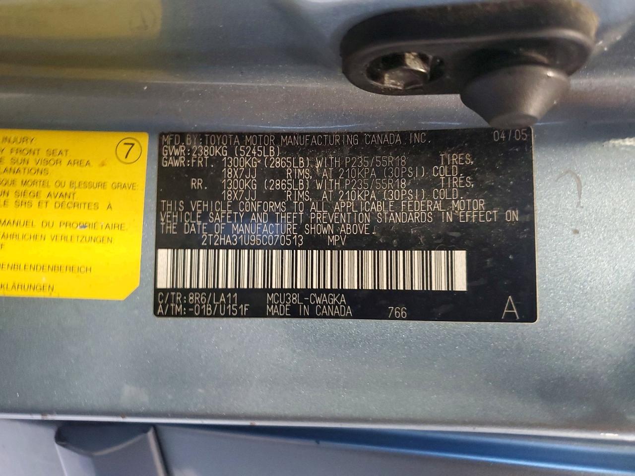 2005 Lexus Rx 330 Blue vin: 2T2HA31U95C070513