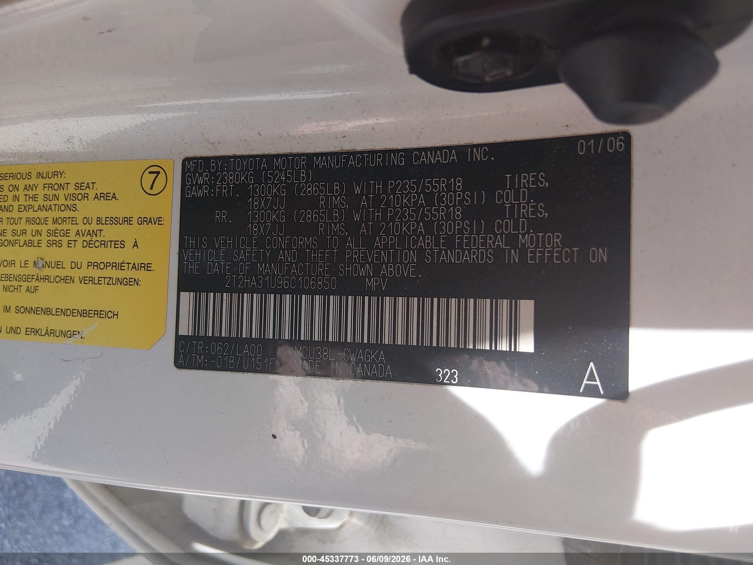 2006 Lexus Rx 330   White vin: 2T2HA31U96C106850