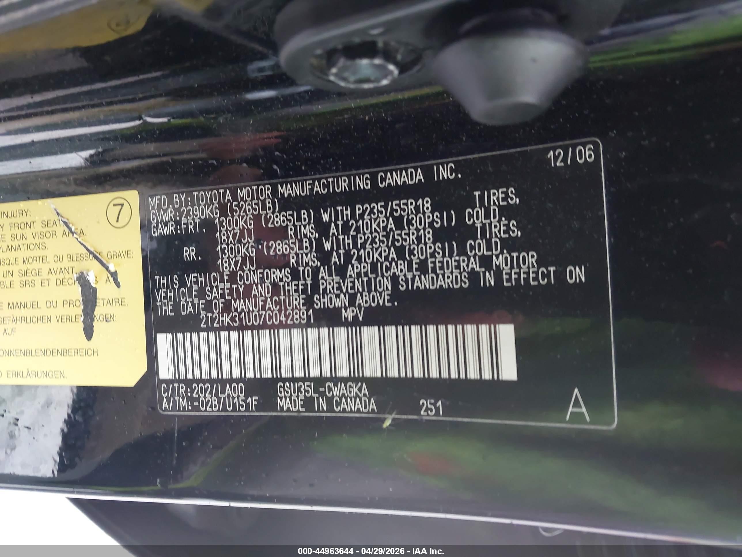 2007 Lexus Rx 350   Black vin: 2T2HK31U07C042891