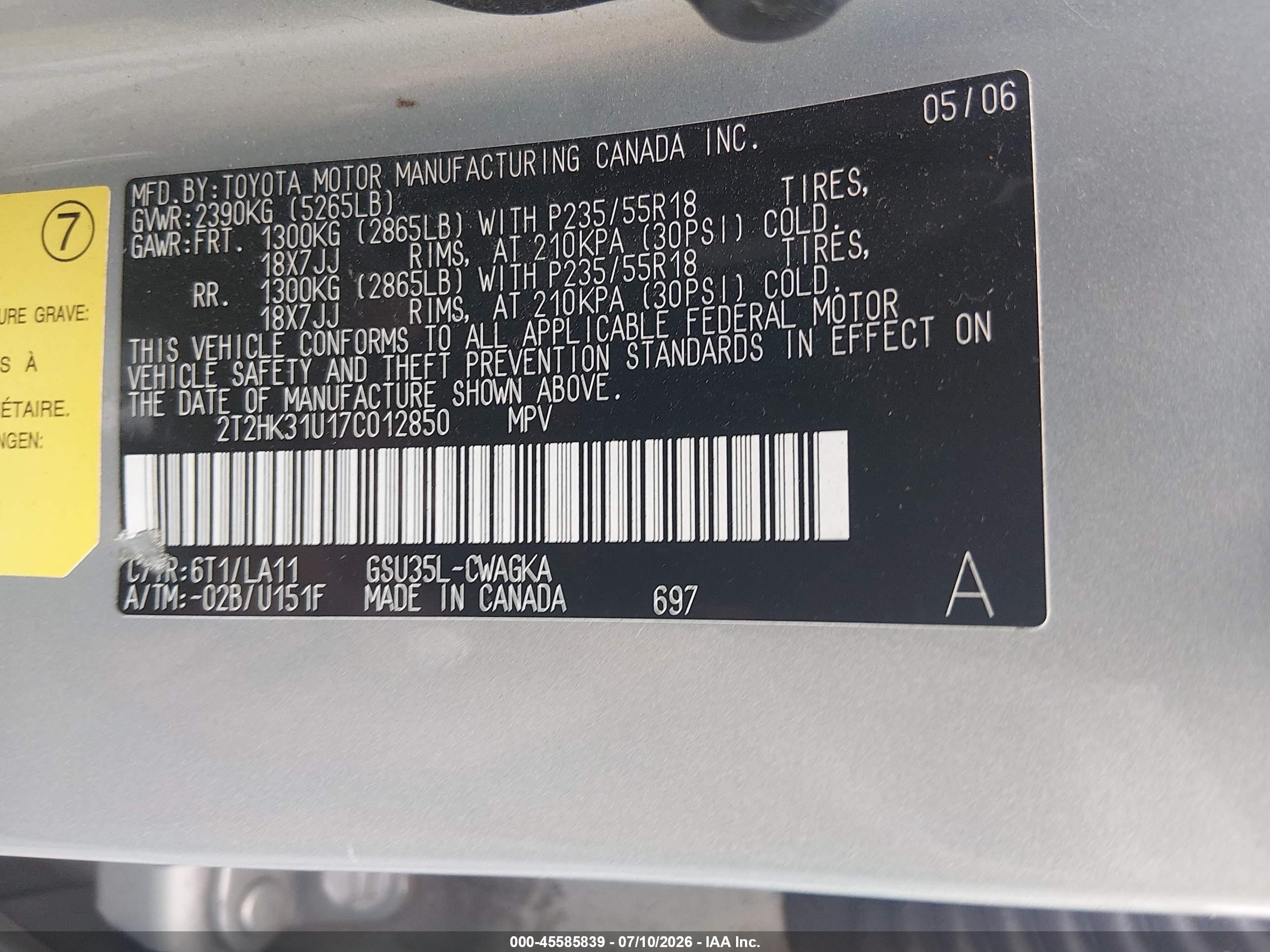 2007 Lexus Rx 350   Green vin: 2T2HK31U17C012850